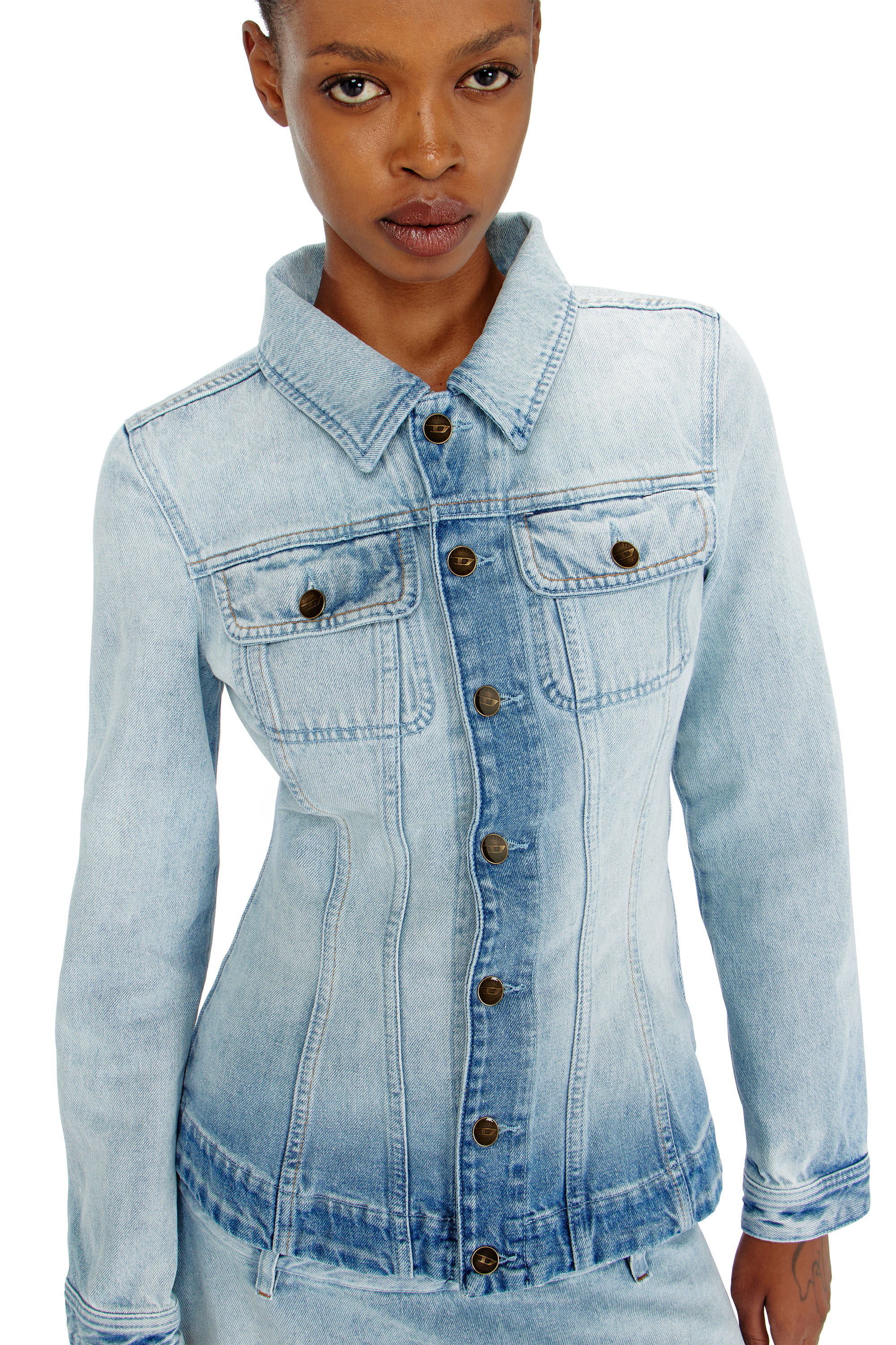 Diesel - DE-KATERIN-S, Woman's Hourglass denim trucker jacket in Light Blue - 4
