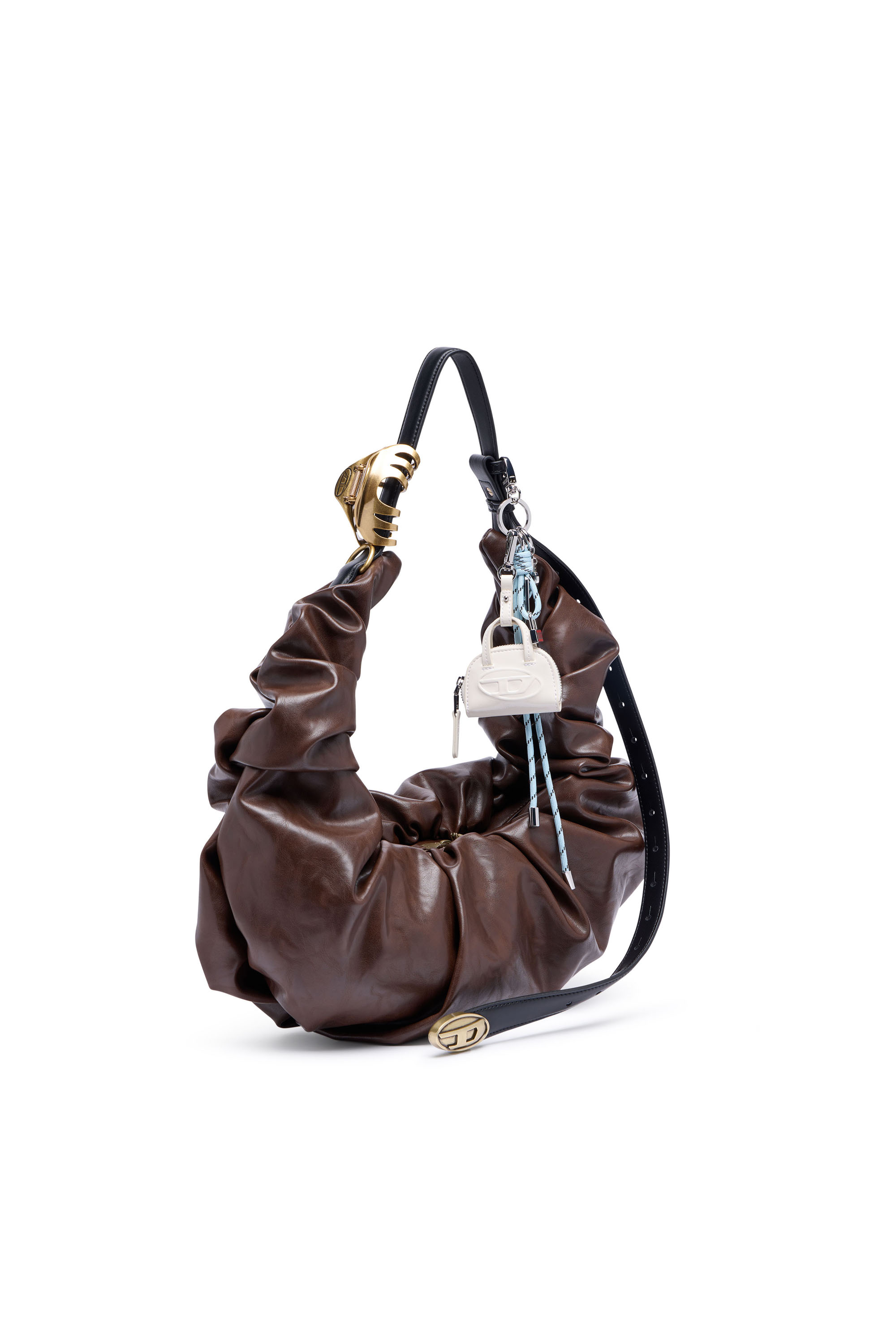 Diesel - GRAB-D HOBO L, Female's Grab-D L-Large scrunched hobo bag in shiny PU in Brown - 2