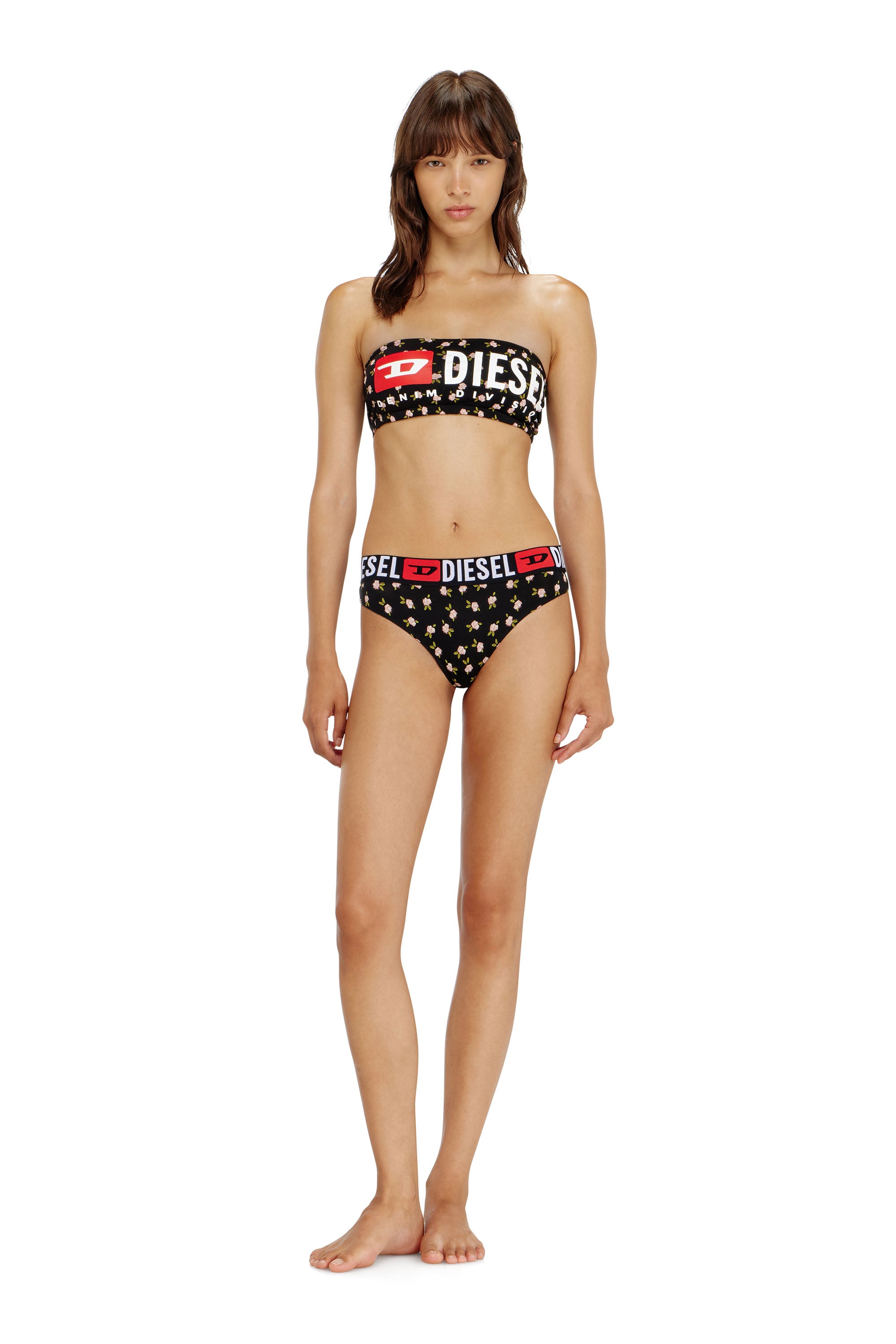Diesel - MELANIE-C-D-CORE, Female's Cotton bandeau bra with all-over floral print in Black - 3