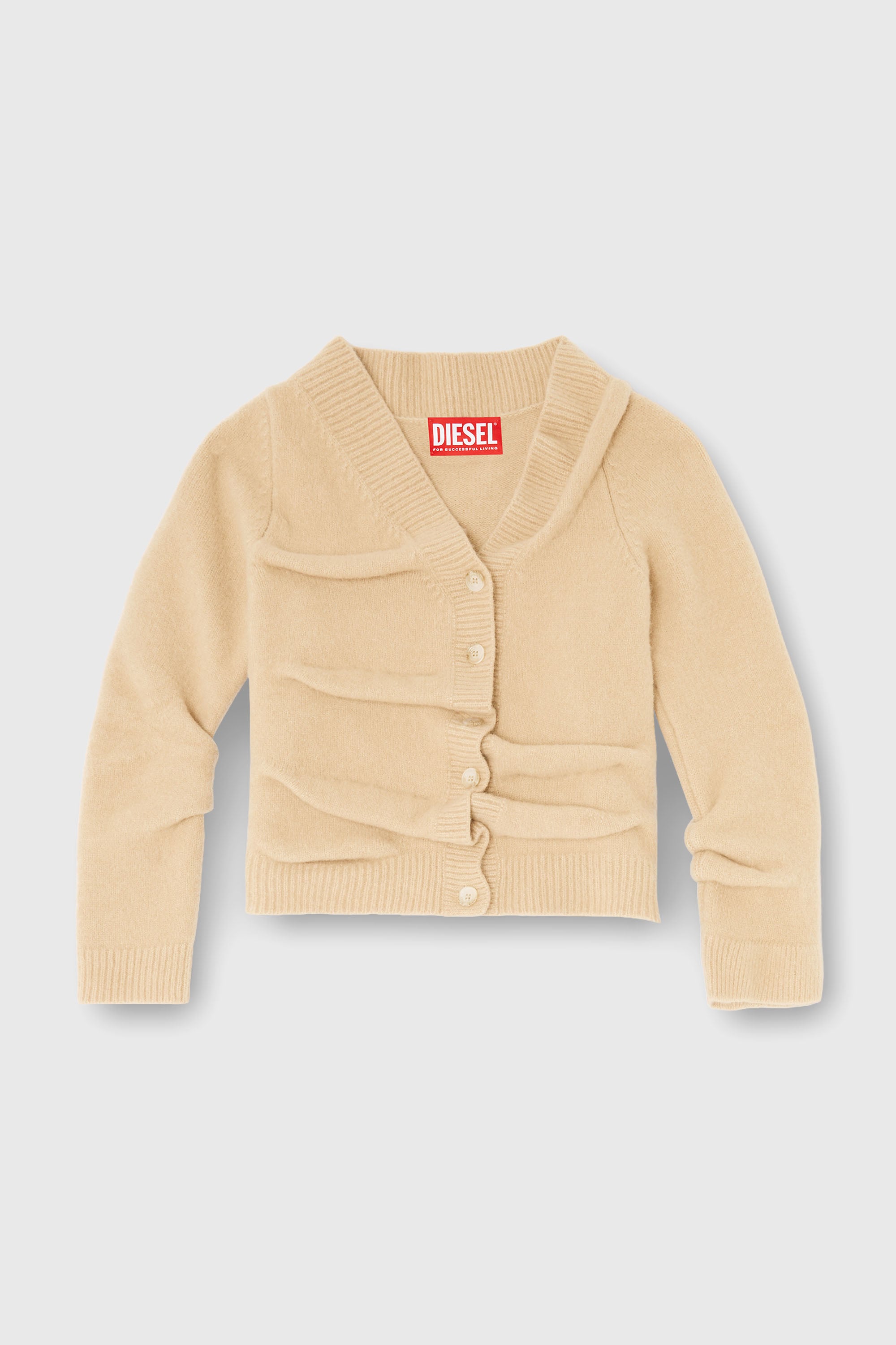 Diesel - M-AVA, C&aacute;rdigan corto de punto afieltrado con textura arrugada Mujer in Beige - 2