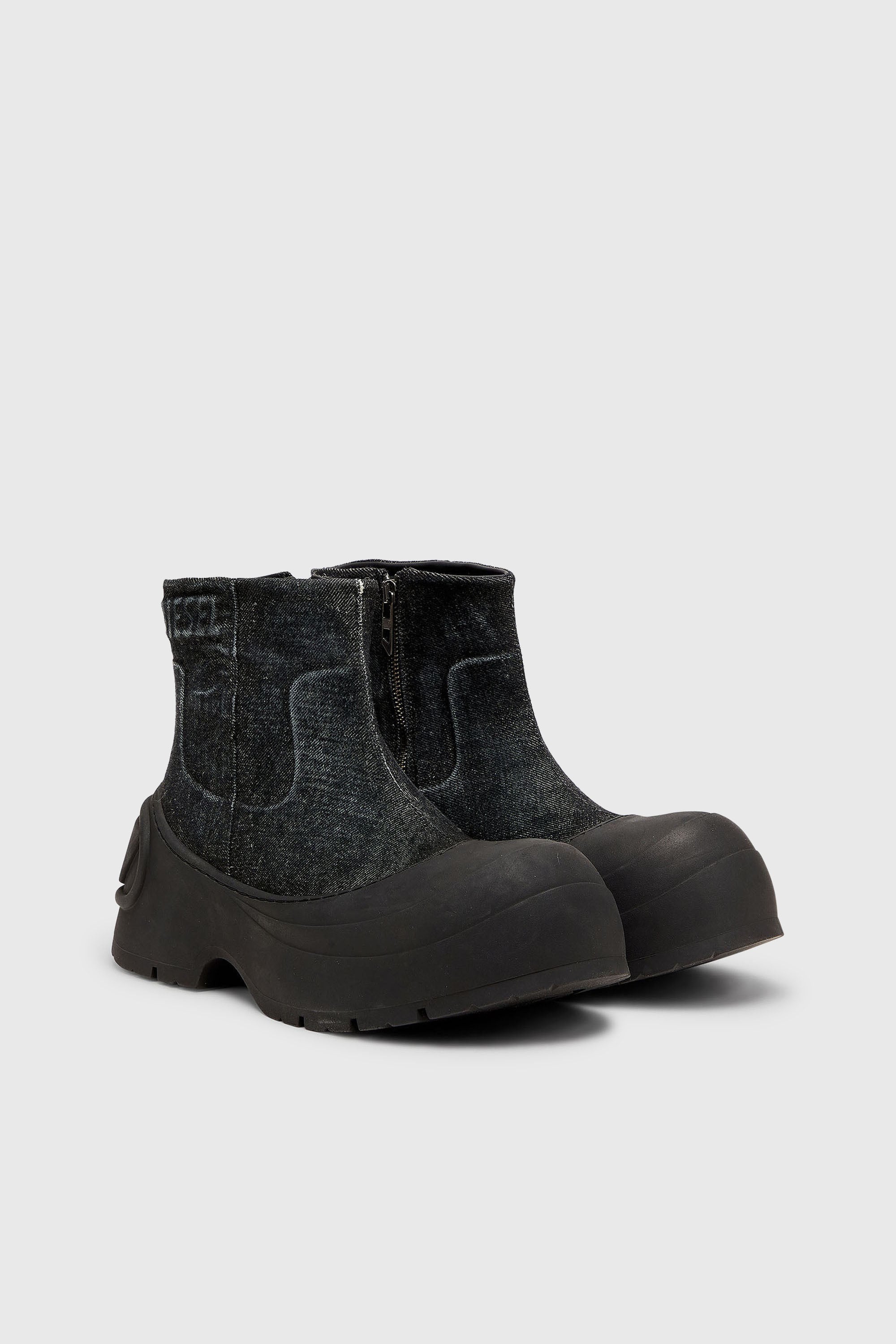 Diesel - D-DONALD ZIP MD, Man's D-Donald - Denim ankle boots with wraparound rubber sole in Black - 2