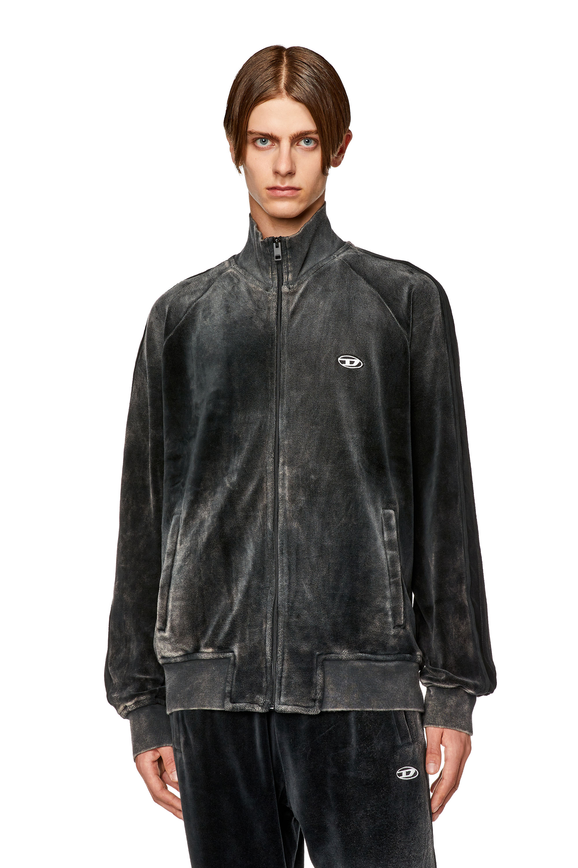 Diesel - S-RABAND, Man's Chenille track jacket with mock neck in Black - 3