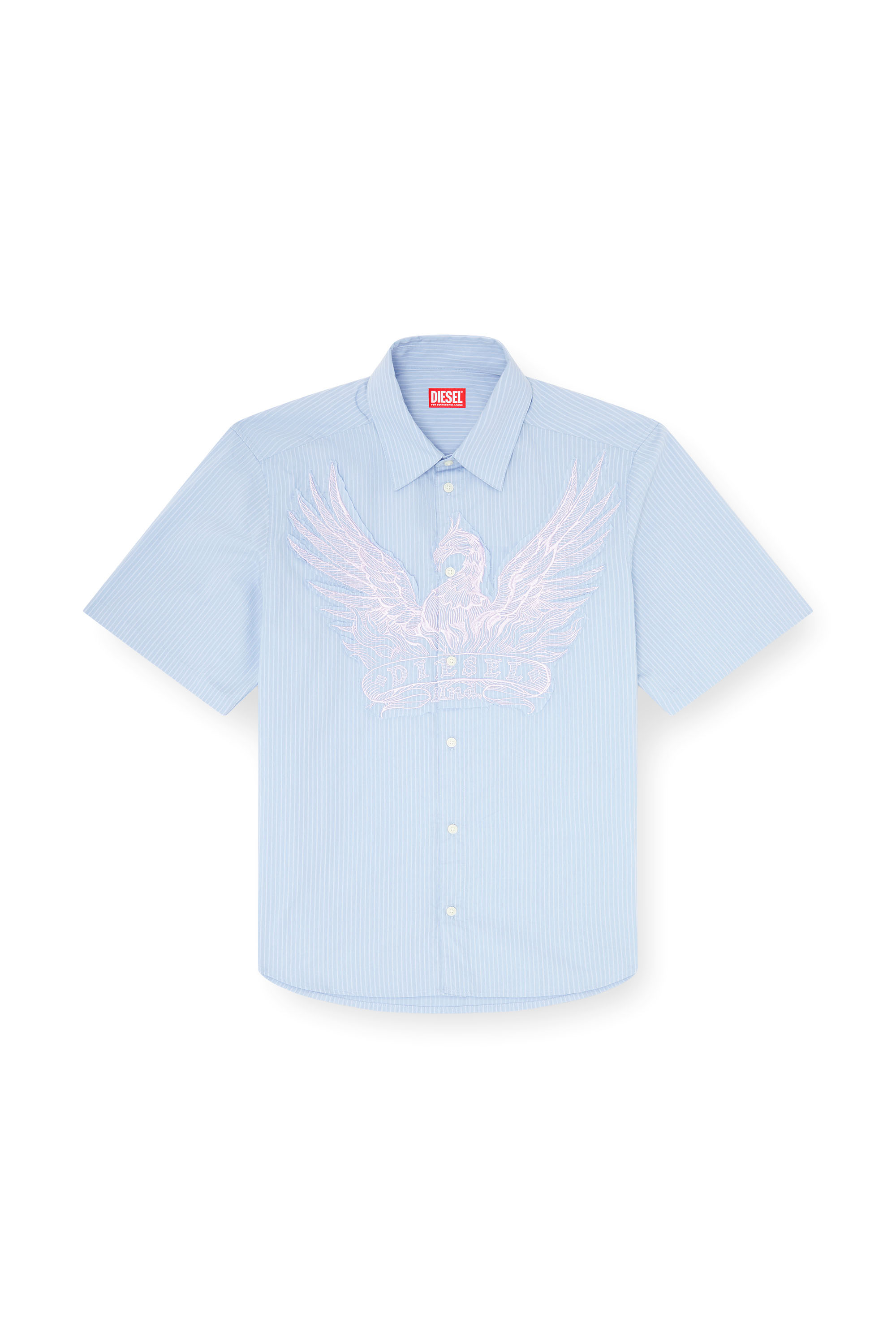 Diesel - S-SIMPLY-SS-AGCZ, Man's Striped poplin shirt with embroidered patch in null - 3