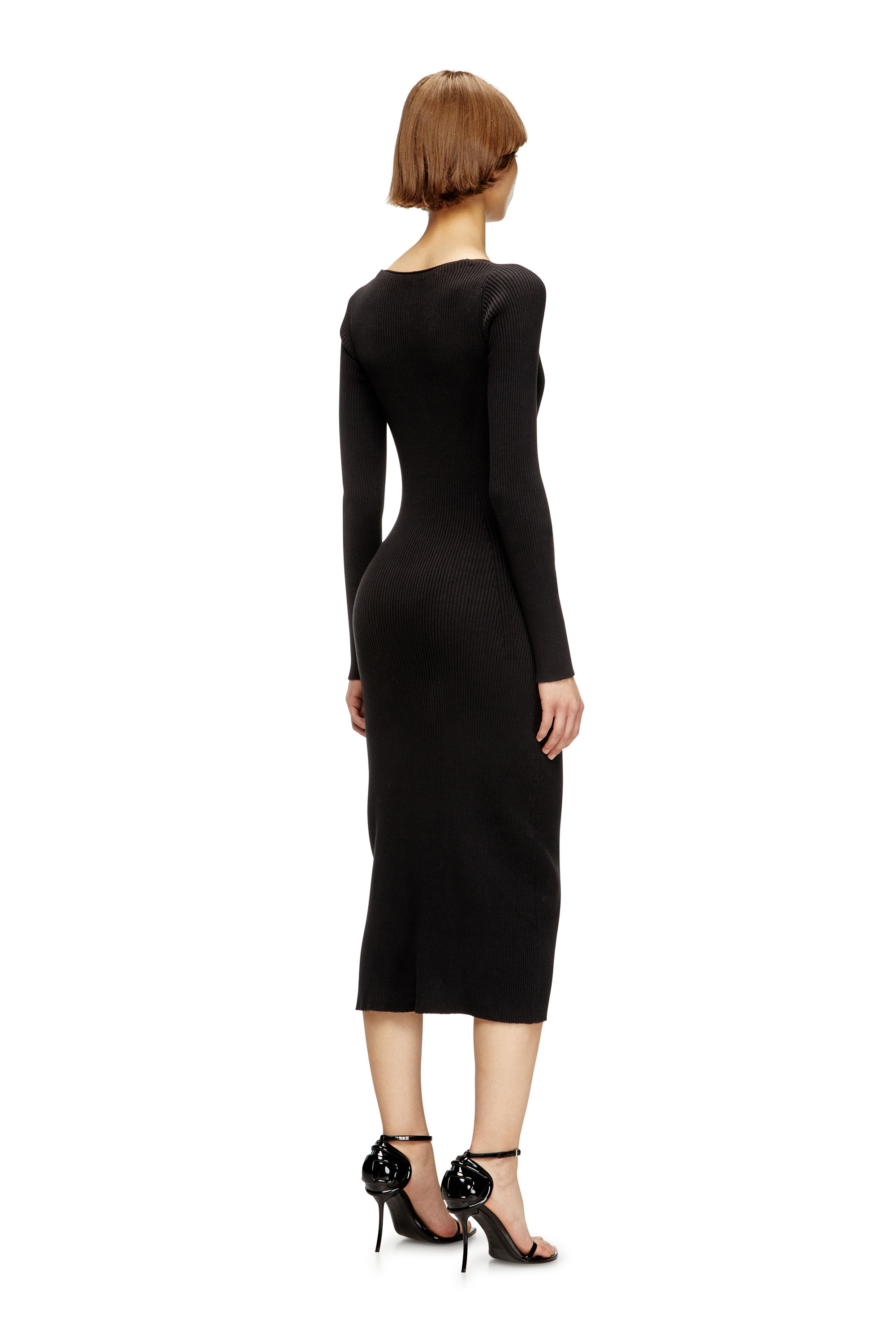 Diesel - M-MELTI-LS, Female's Ribbed midi dress with cargo pockets in Black - 4