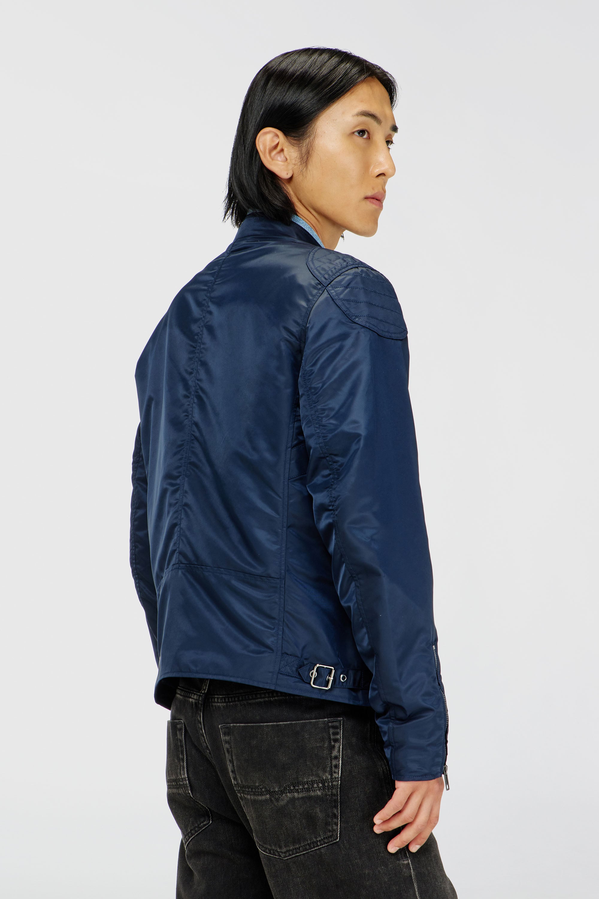 Diesel - J-GLORY-T92, Man's Nylon jacket with quilted shoulders and zip pockets in Blue - 5