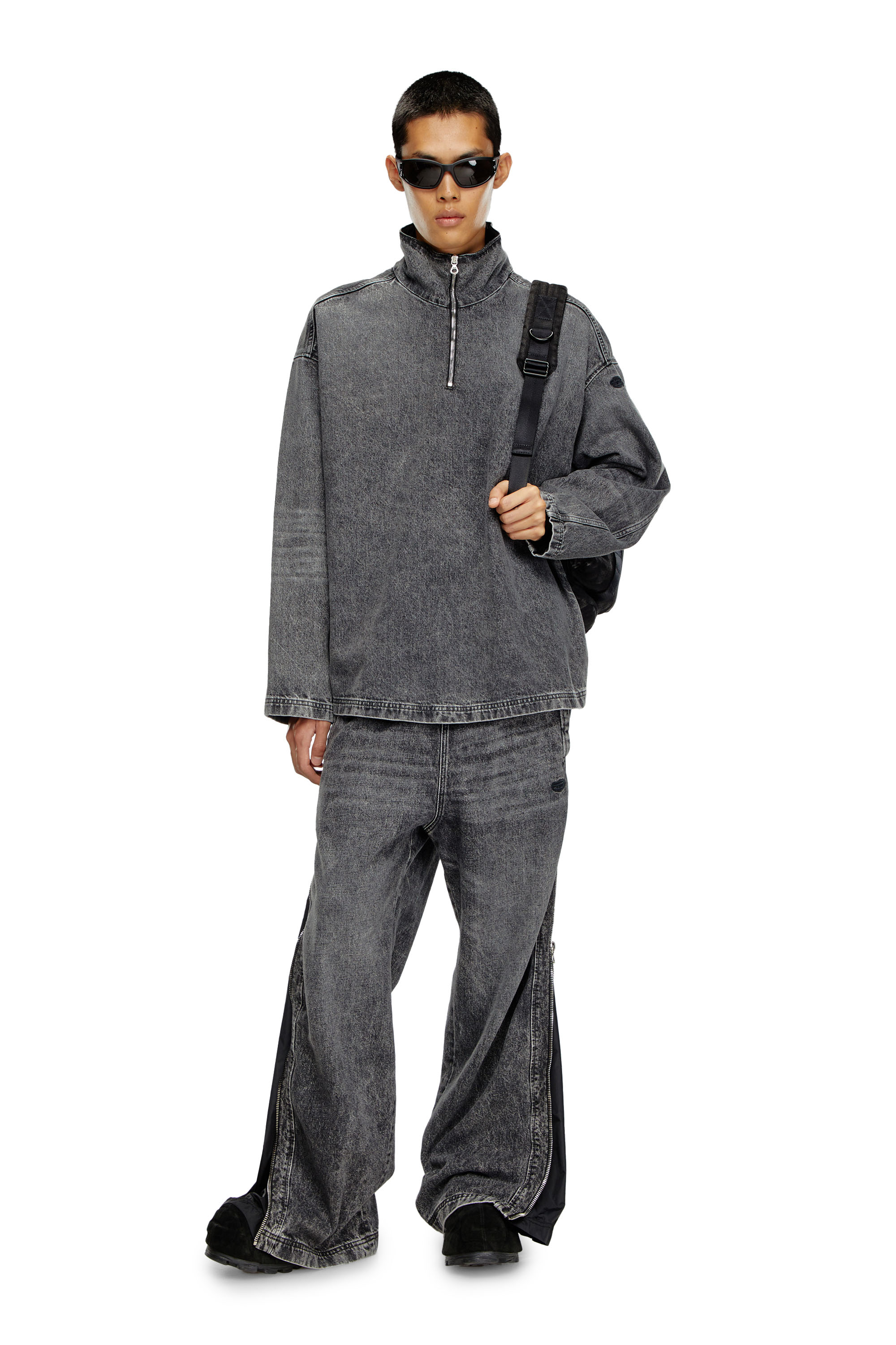 Diesel - D-FLOW-PLUS-S, Male's Denim pullover with nylon inserts in Black - 2