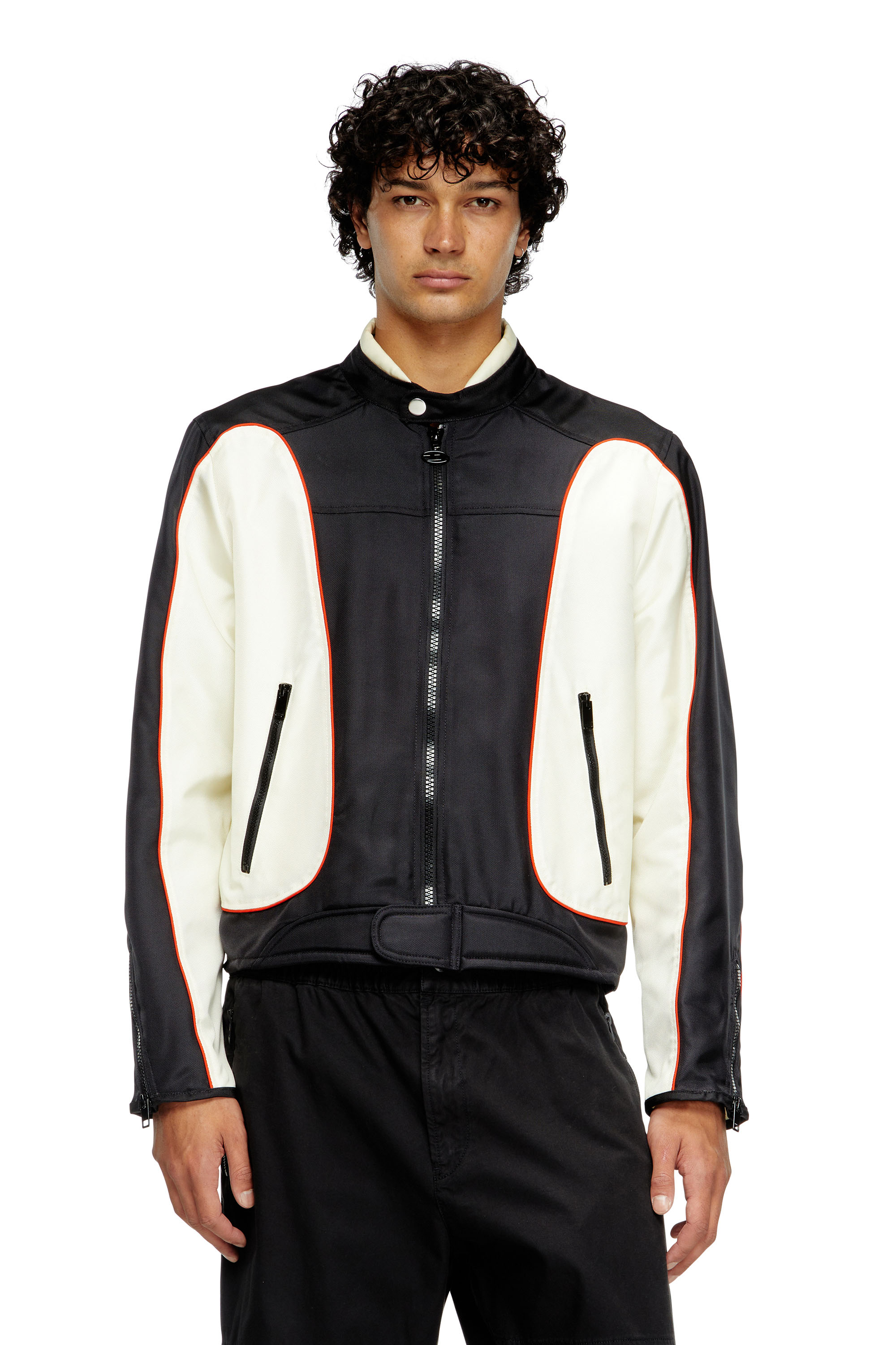 Diesel - J-BLINK-A, Male's Colour-block biker jacket with piping in White/Black - 3