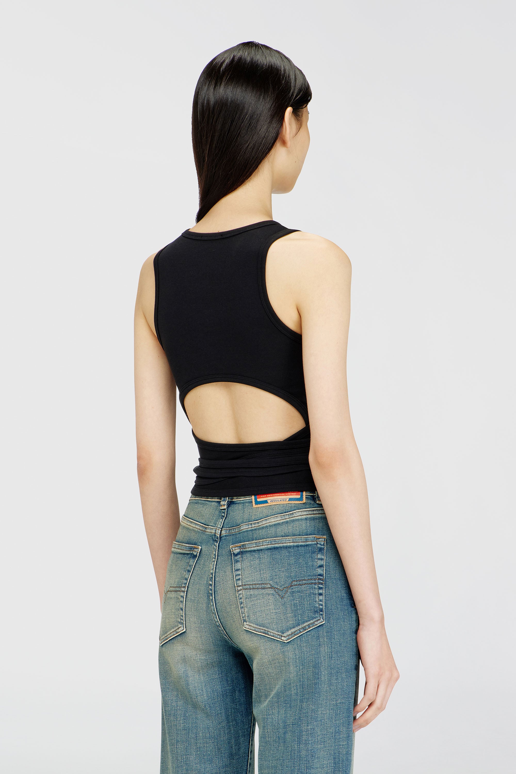 Diesel - T-ANKY-TAIL-S1, Crop top con cordones envolventes Mujer in Negro - 4