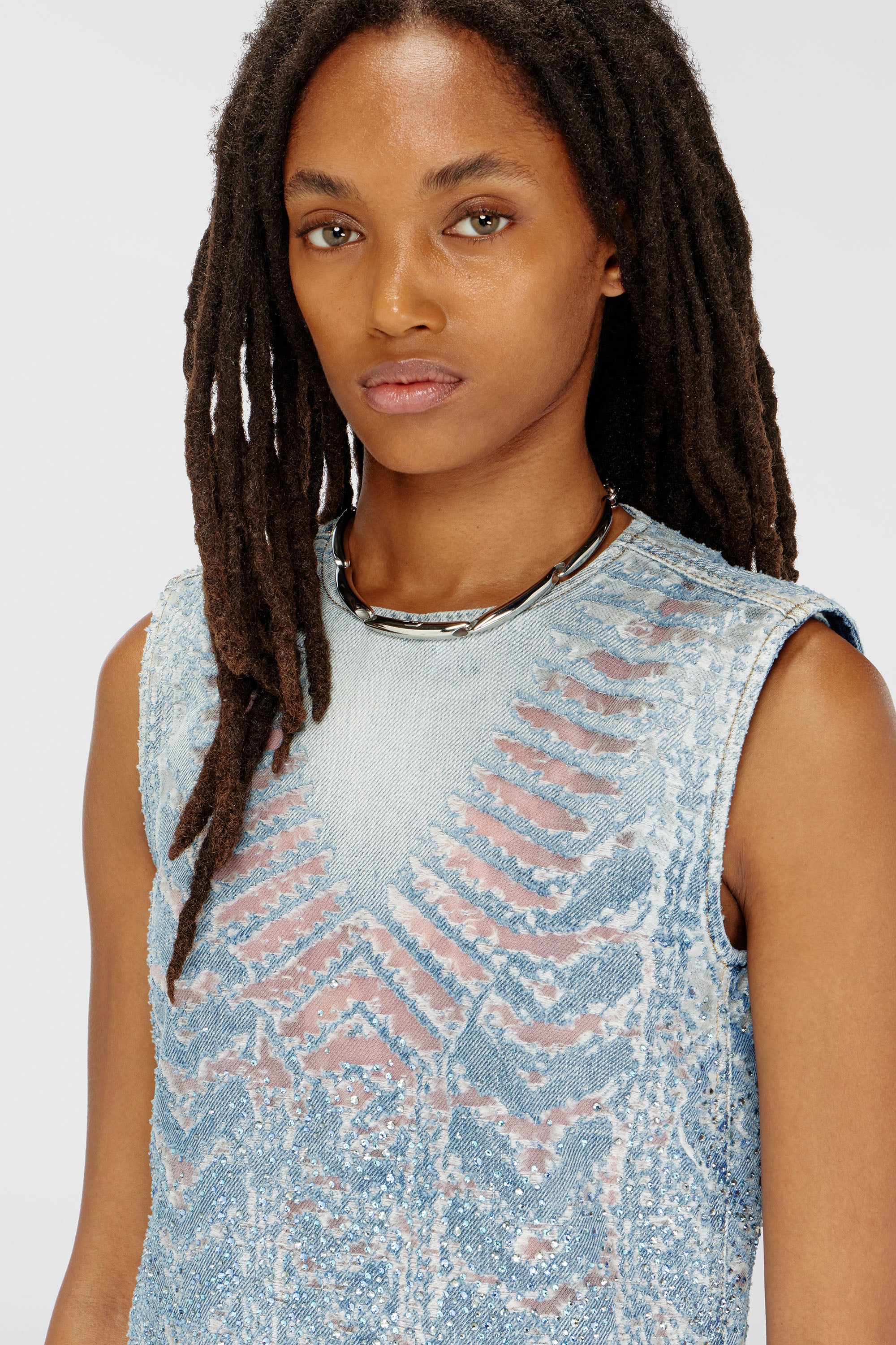 Diesel - DE-MYRELA-S, Female's Mini dress in microstone devor&eacute; denim in Light Blue - 5
