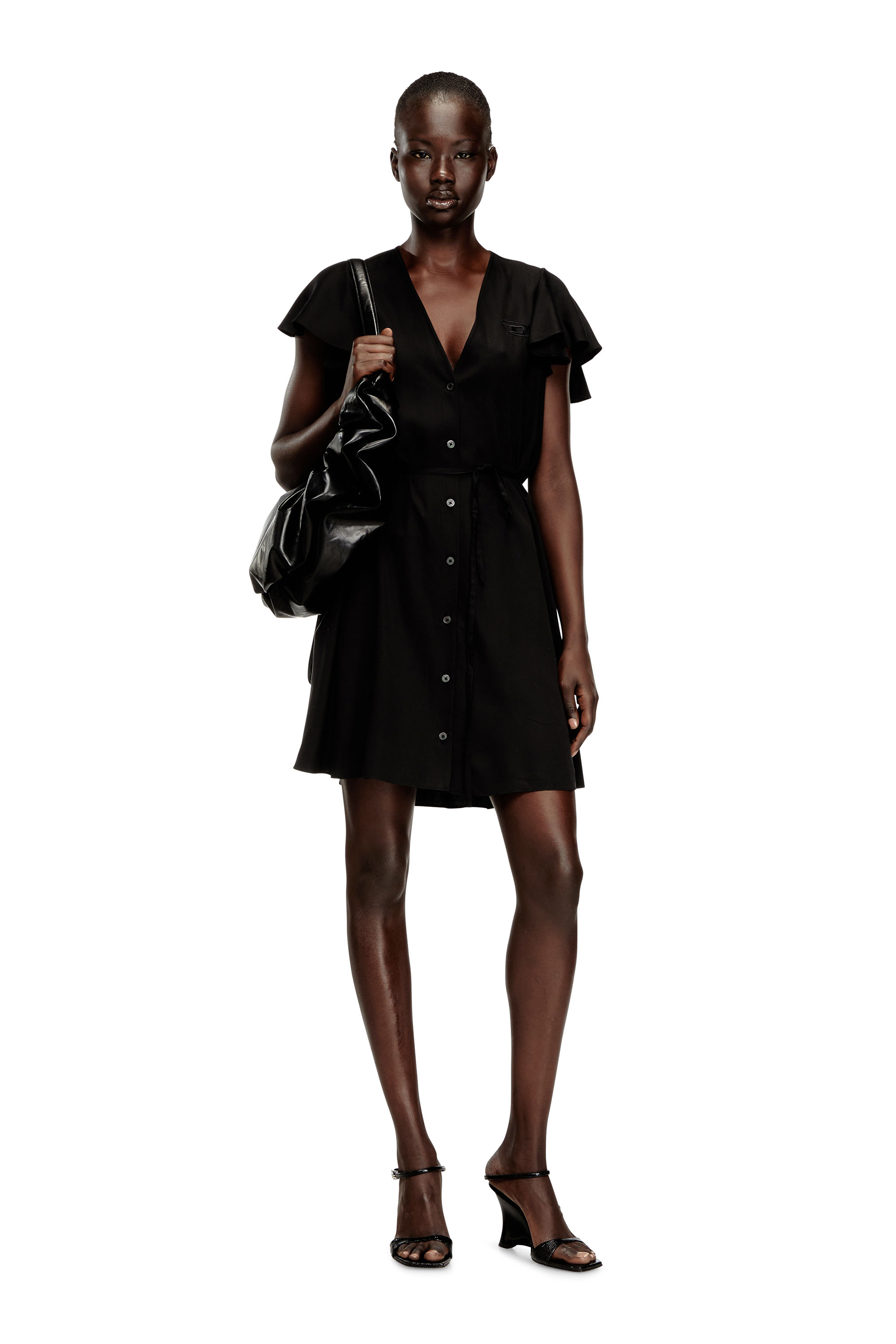 Diesel - D-AIKIRI, Female's Cupro dress with V-neck and front buttons in Black - 1