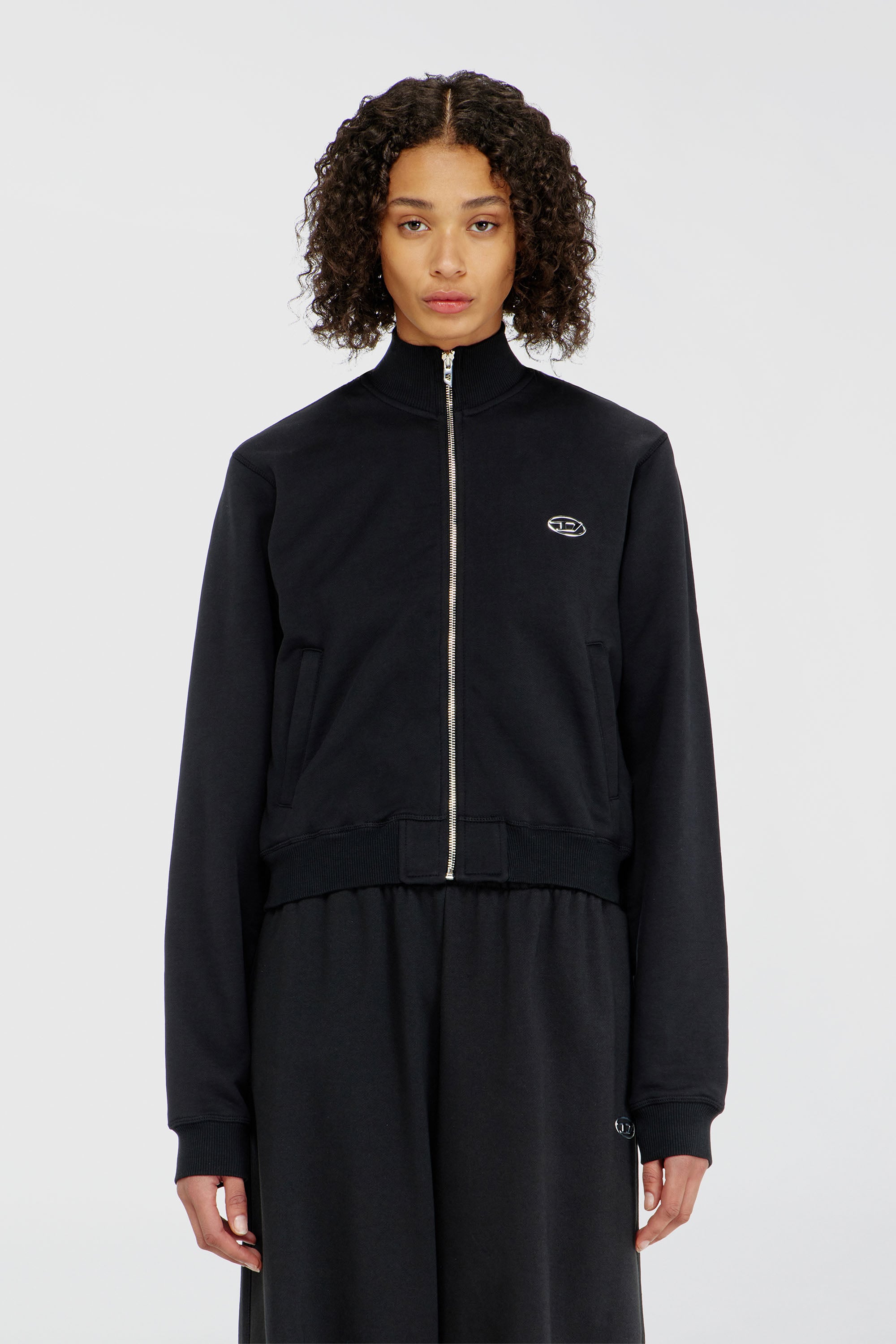 Diesel - F-FLACIN-OD, Woman's Zipped sweatshirt with silver Oval D in Black - 1