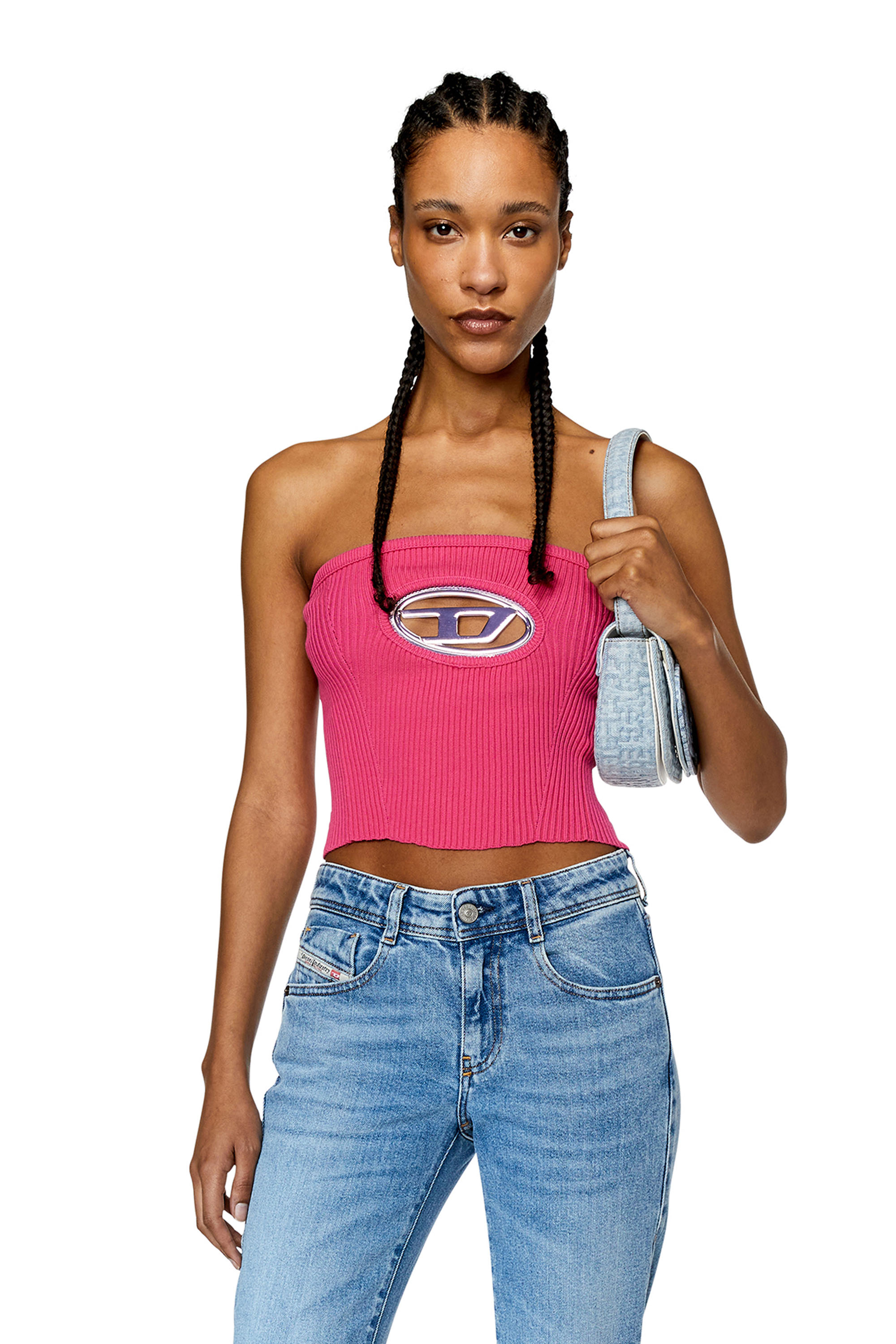 Women's Bandeau top with oval D plaque | Pink | Diesel