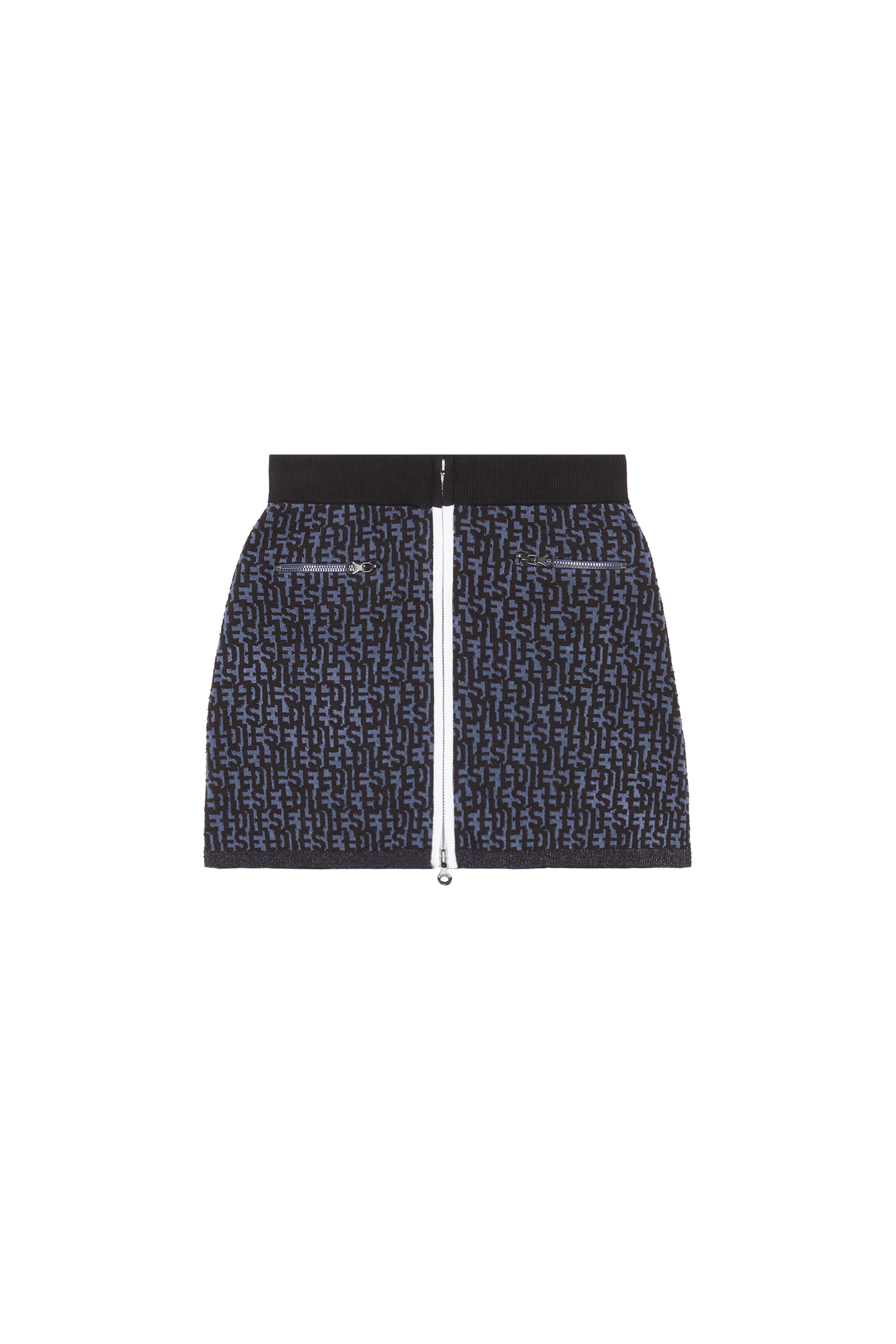 Diesel - M-ATHILDETTE, Woman's Short skirt with boucl&eacute;-knit monogram in Blue/Black - 2