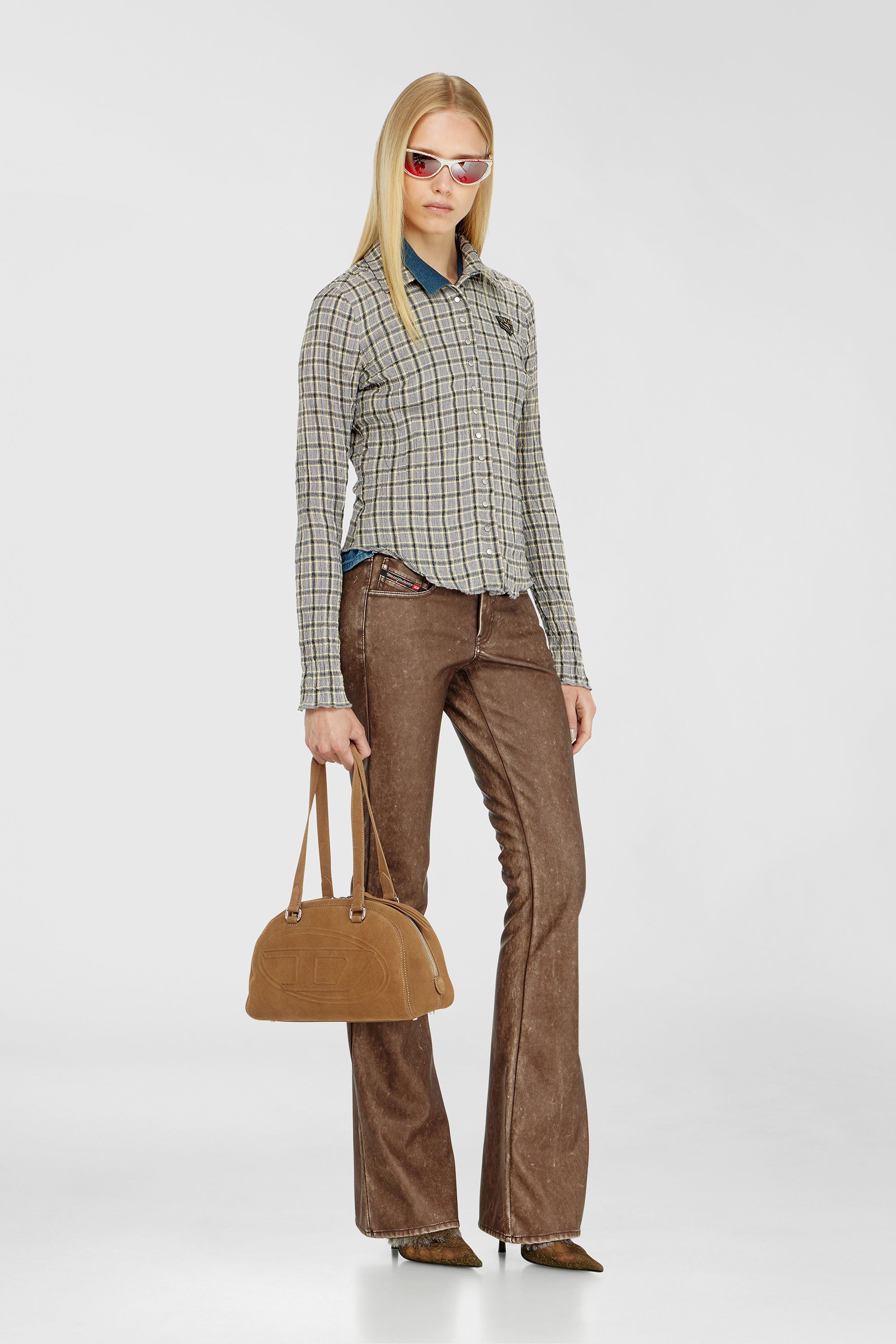 Diesel - C-ARRILON, Woman's Check shirt with seersucker effect in Grey - 2
