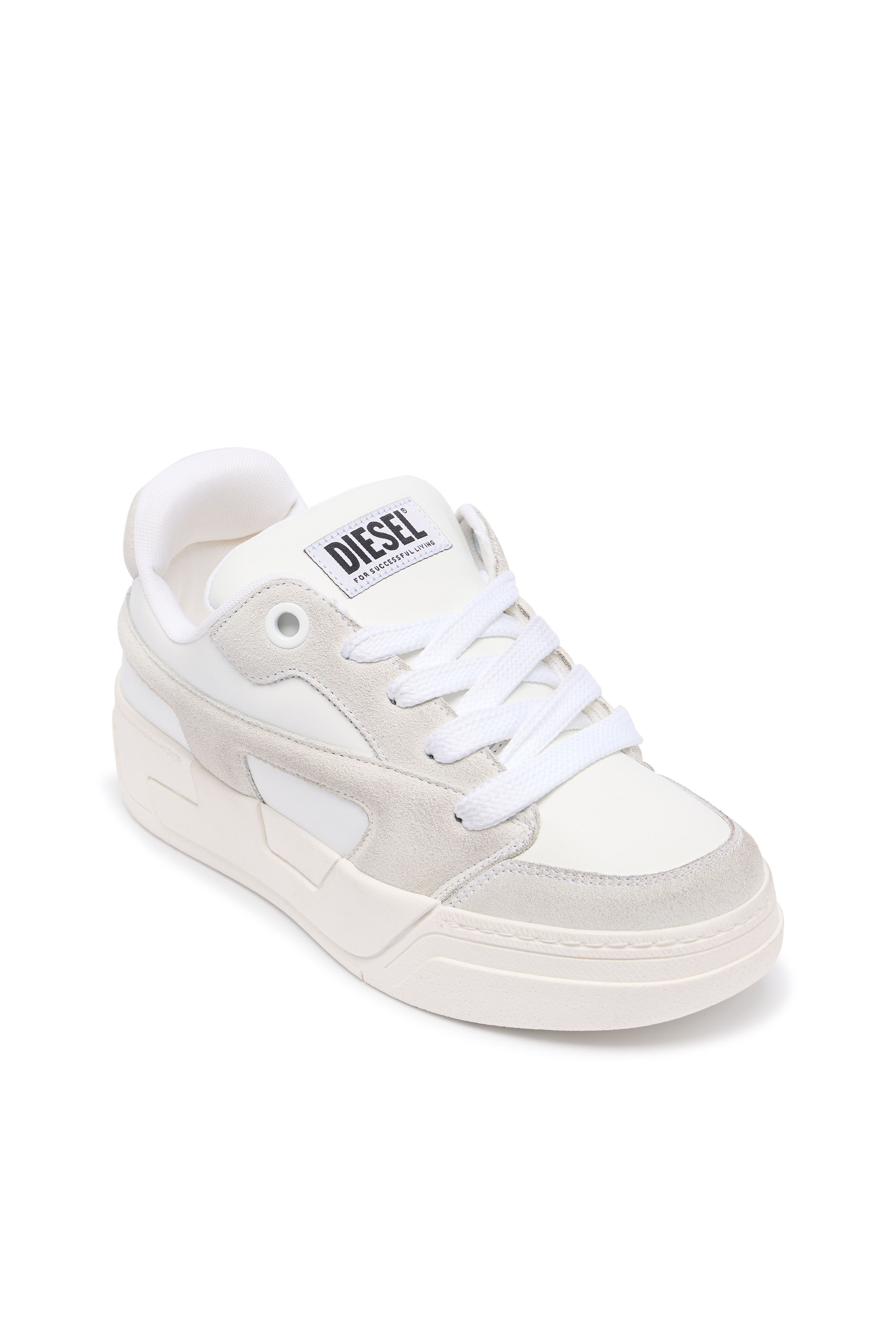 Women's D-Ollie-Distressed sneakers in leather and suede | White