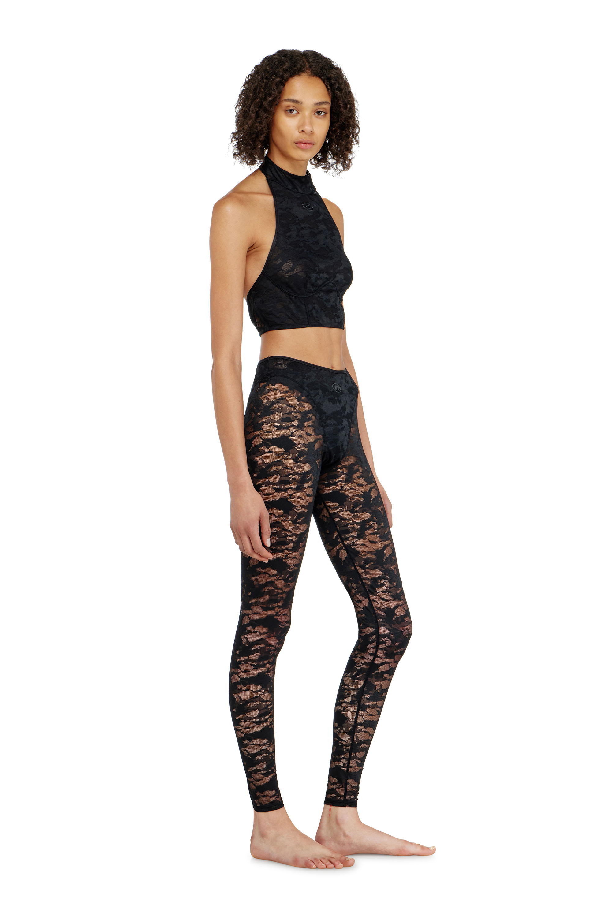 Diesel - HAYLEY-UTLT, Woman's Leggings in nylon camouflage lace in Black - 1