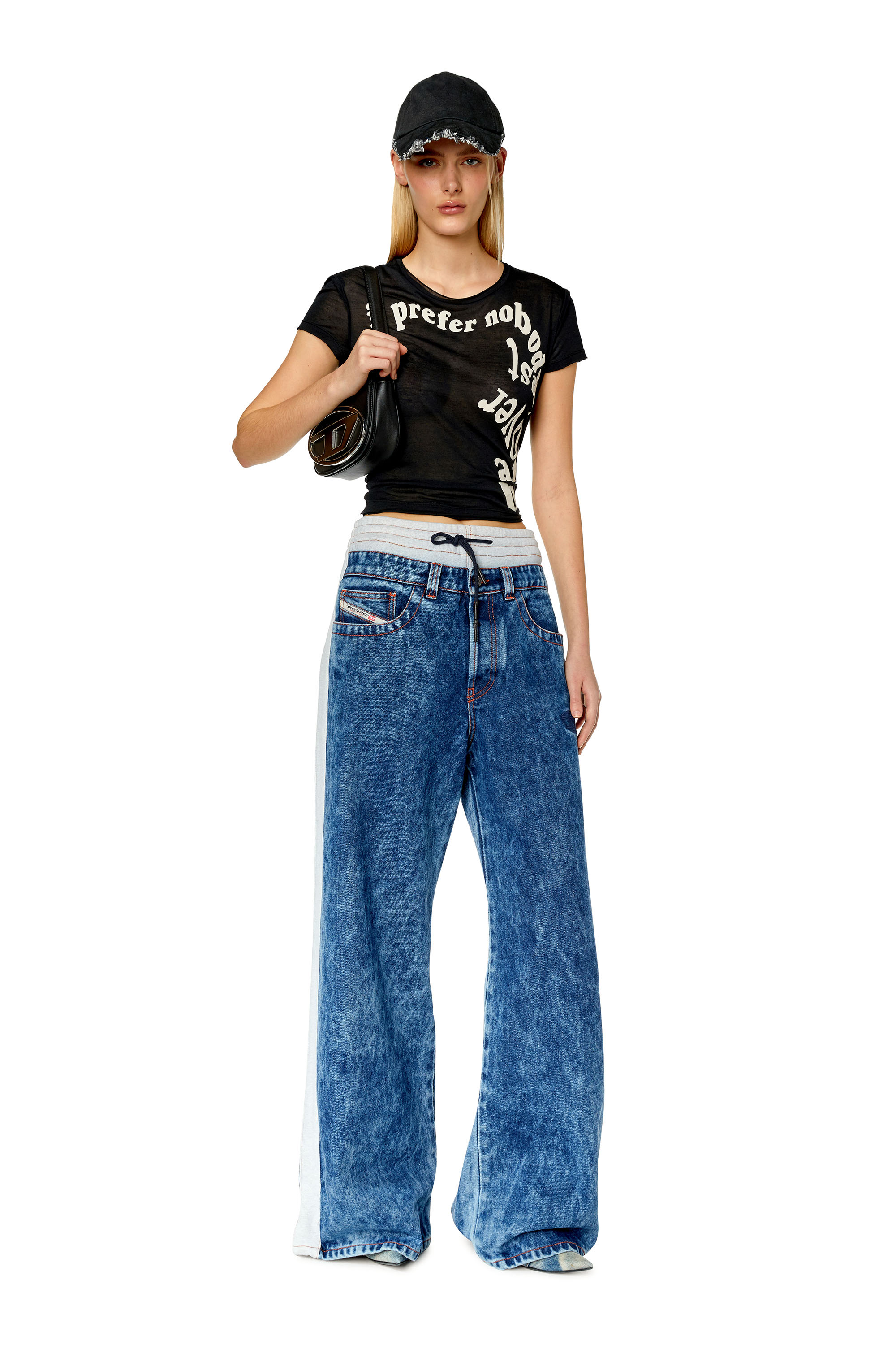 Diesel - T-UNCUTIE-RAW, Woman's Cashmere-modal T-shirt with puff prints in Black - 1