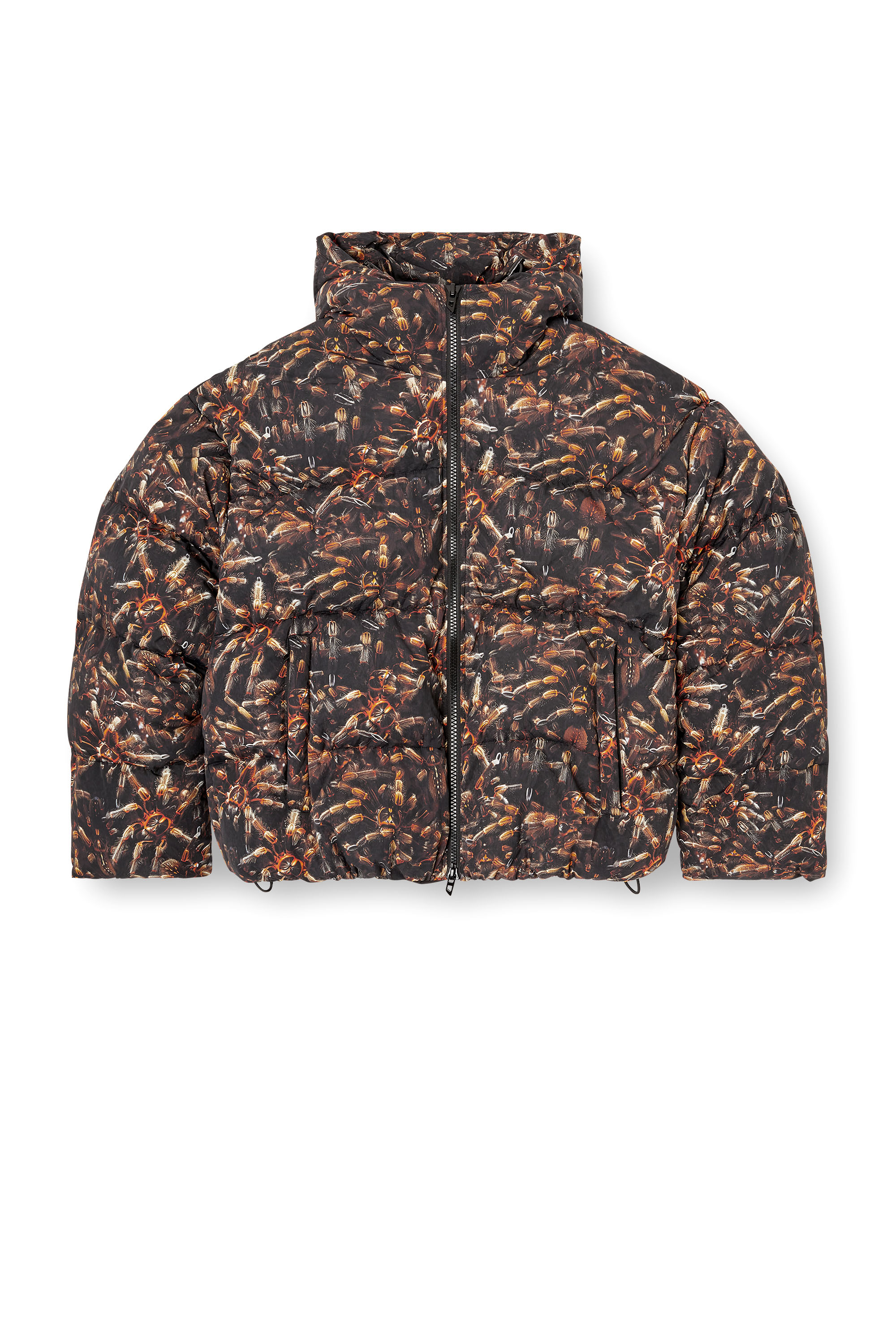 Diesel - W-SPIDER, Male's Hooded puffer jacket with spider print in Black/Brown - 3