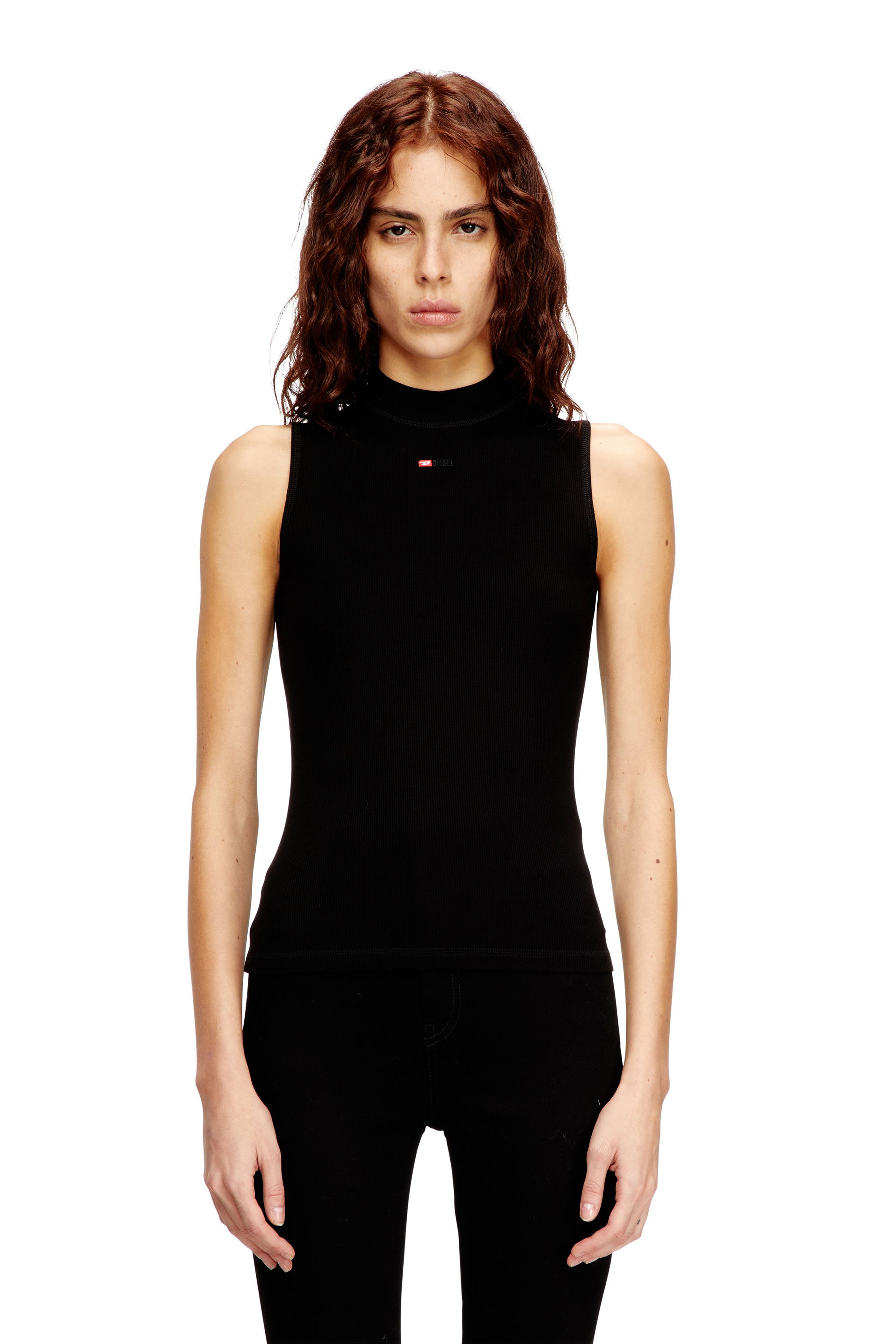Diesel - T-MOKKY-SL-MICRODIV, Female's Ribbed tank top with mock neck in Black - 1