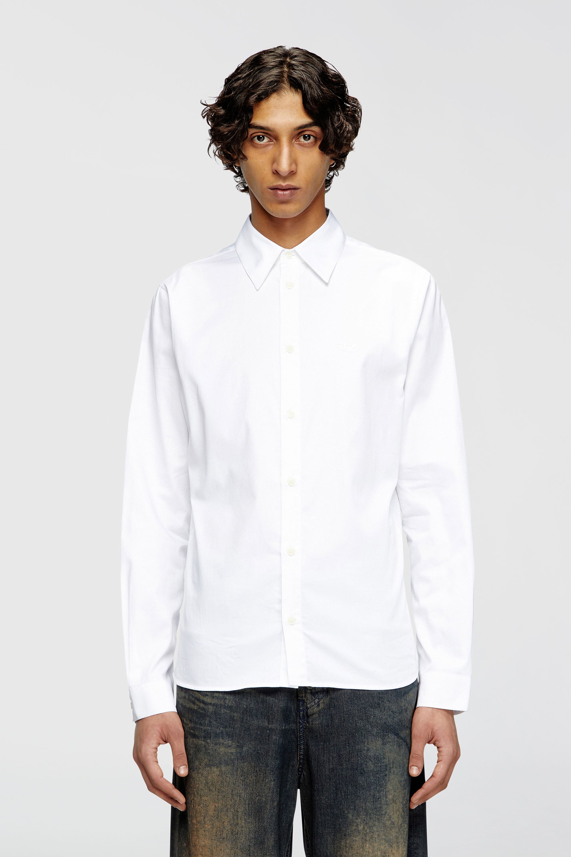 Diesel - S-FITTY-QFAV, Man's Shirt with embroidered Oval D in White - 1
