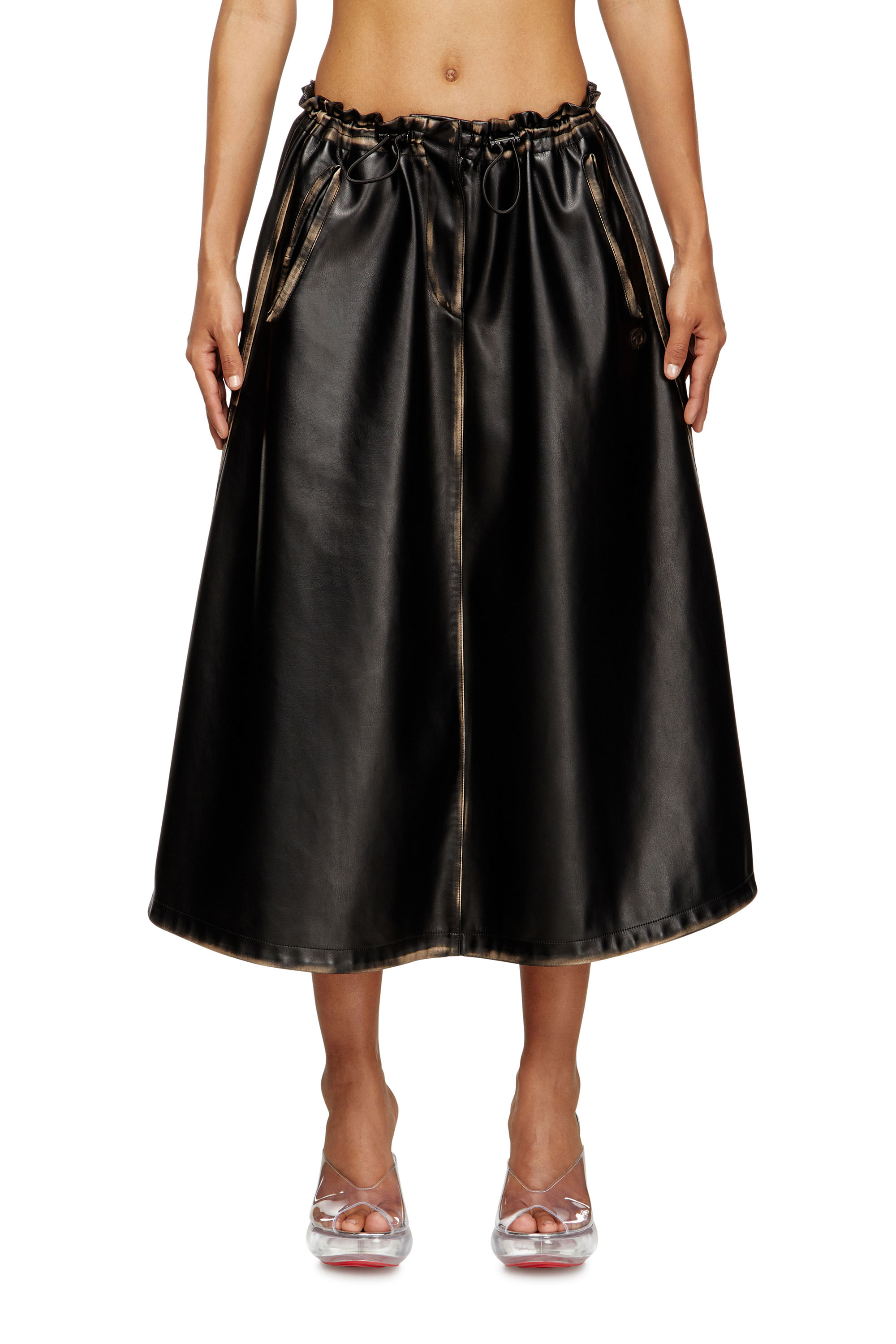 Diesel - O-BLIVION, Woman's Skirt in treated technical fabric in Black/Brown - 3