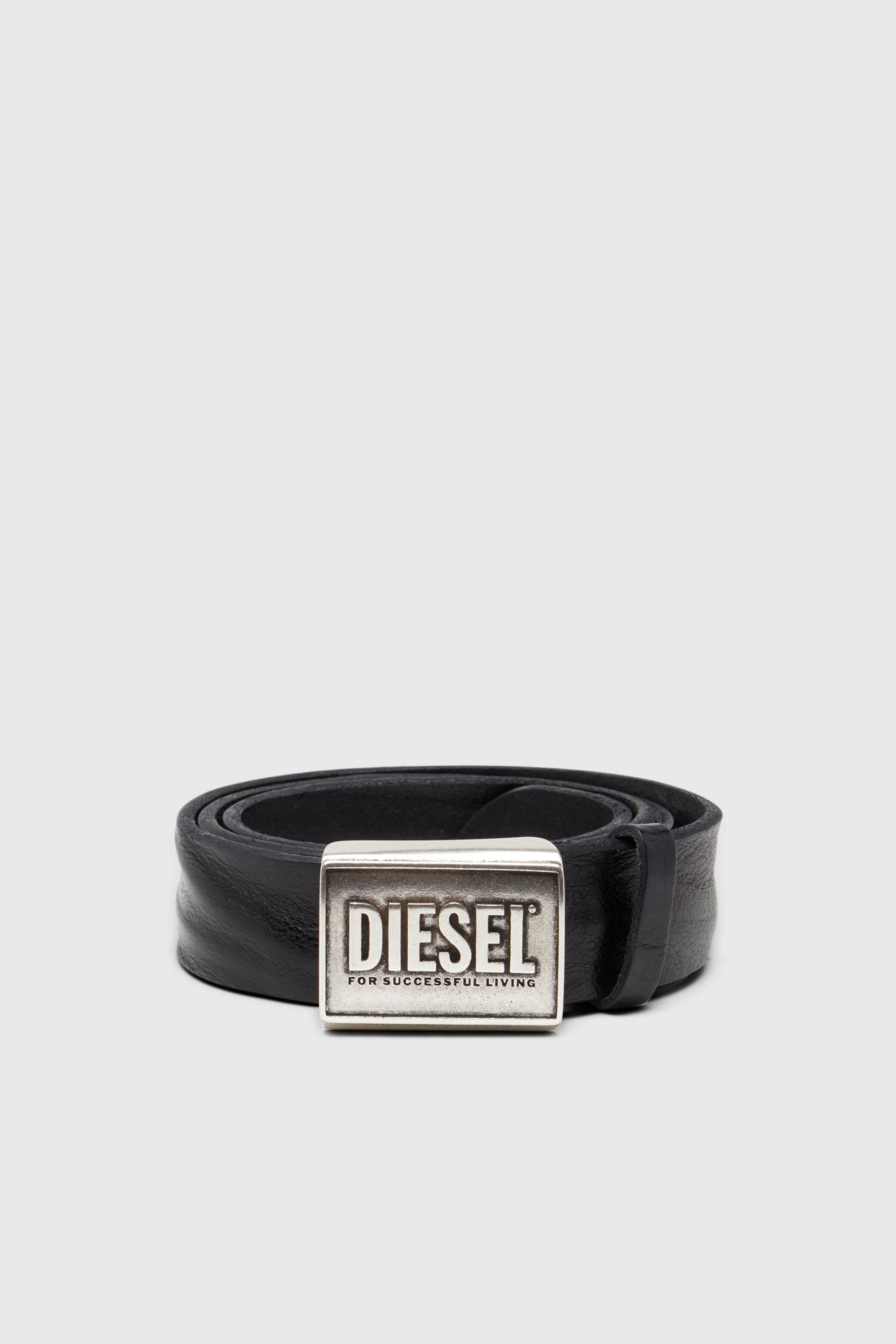 Diesel - B-METAL BISCOTTO, Cintur&oacute;n de piel de 4 cm con placa de logo Hombre in Negro - 1