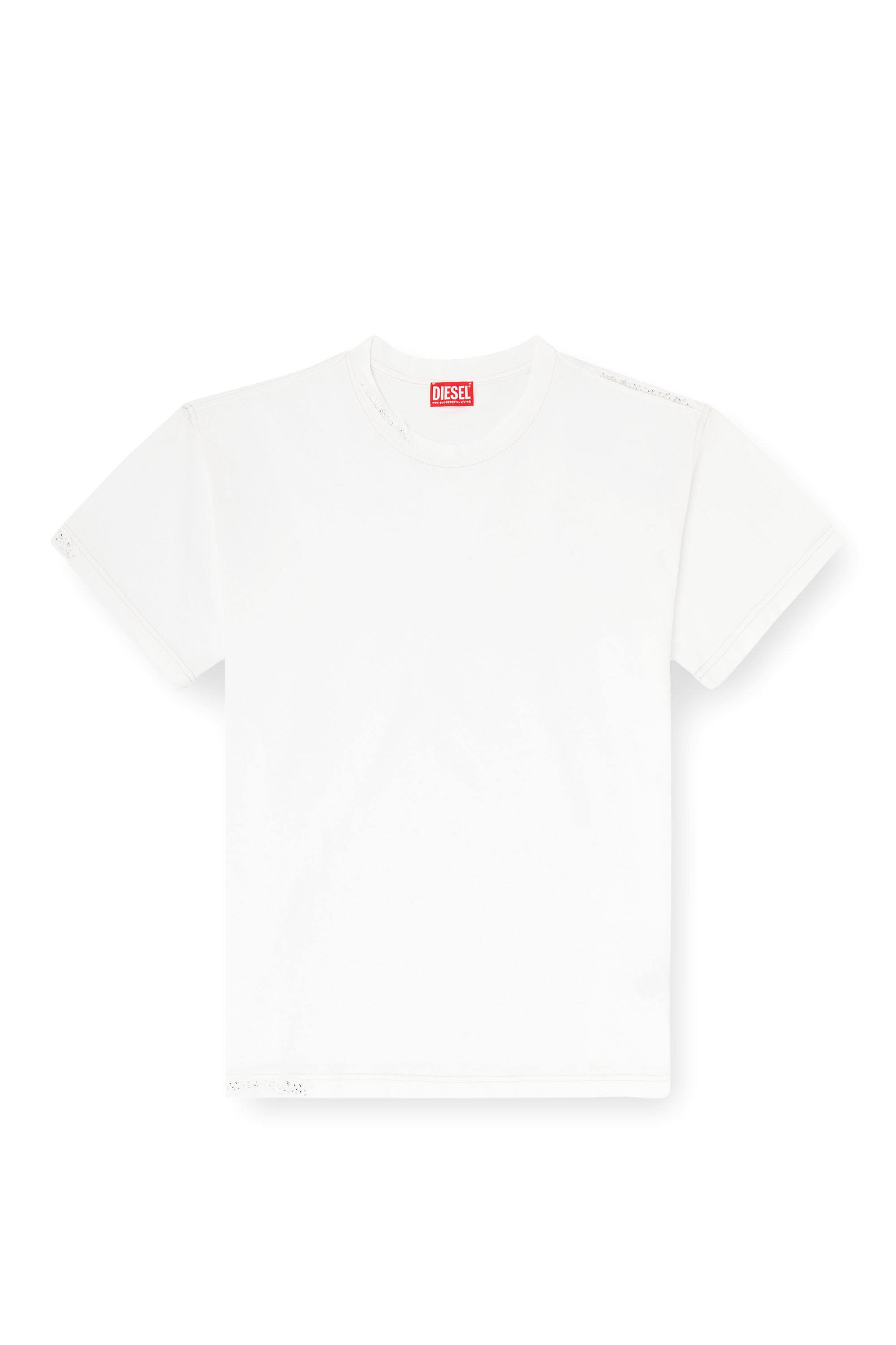Diesel - T-NORM-CRYSTALS, Male's T-shirt with frayed edges and crystal details in White - 3