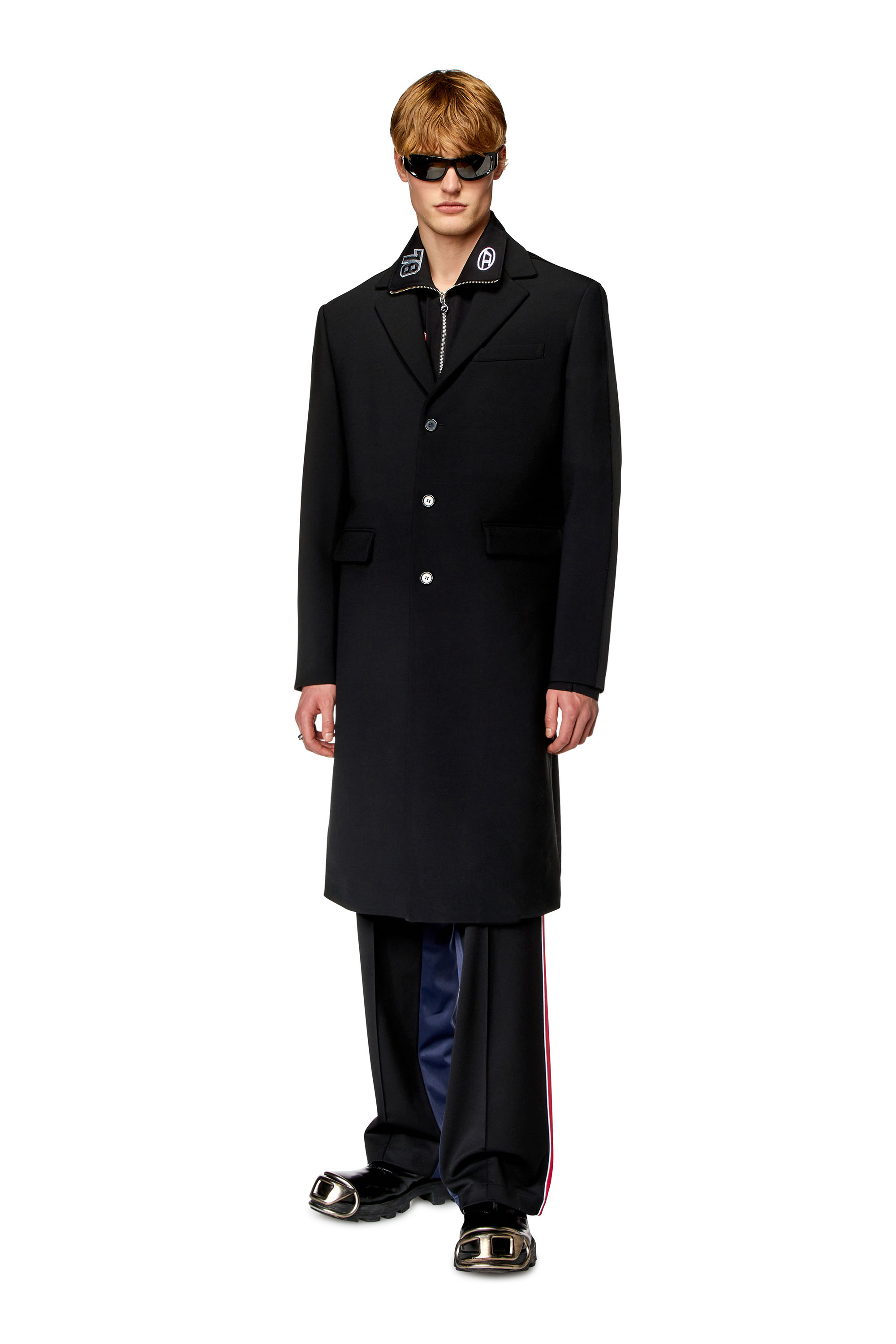 Diesel - S-GANDER-R, Chemise demi-zipp&eacute;e en jersey et popeline Homme in Noir - 1