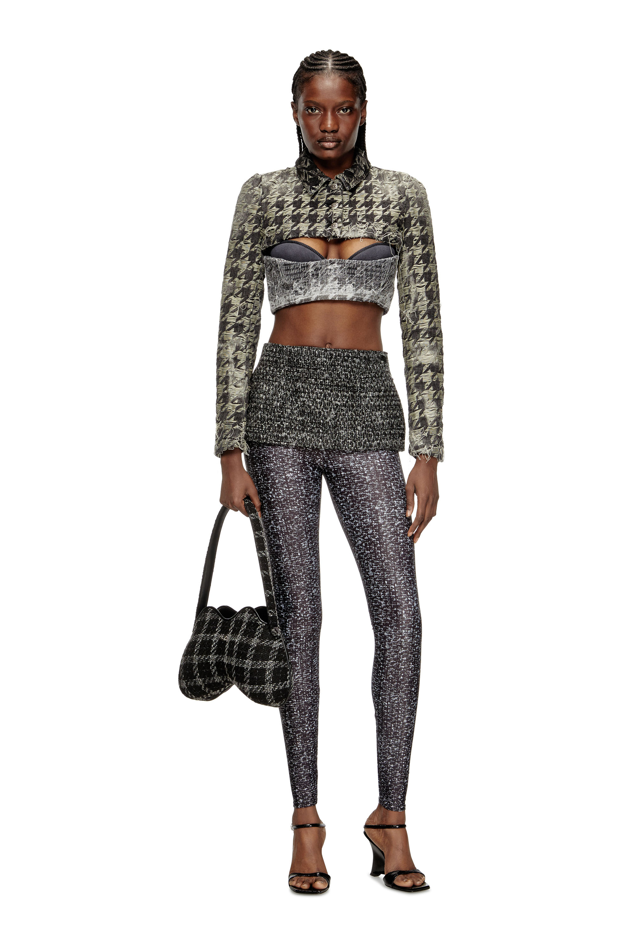 Diesel - P-HOUR, Female's Bouclé skirt with leggings in Black - 1