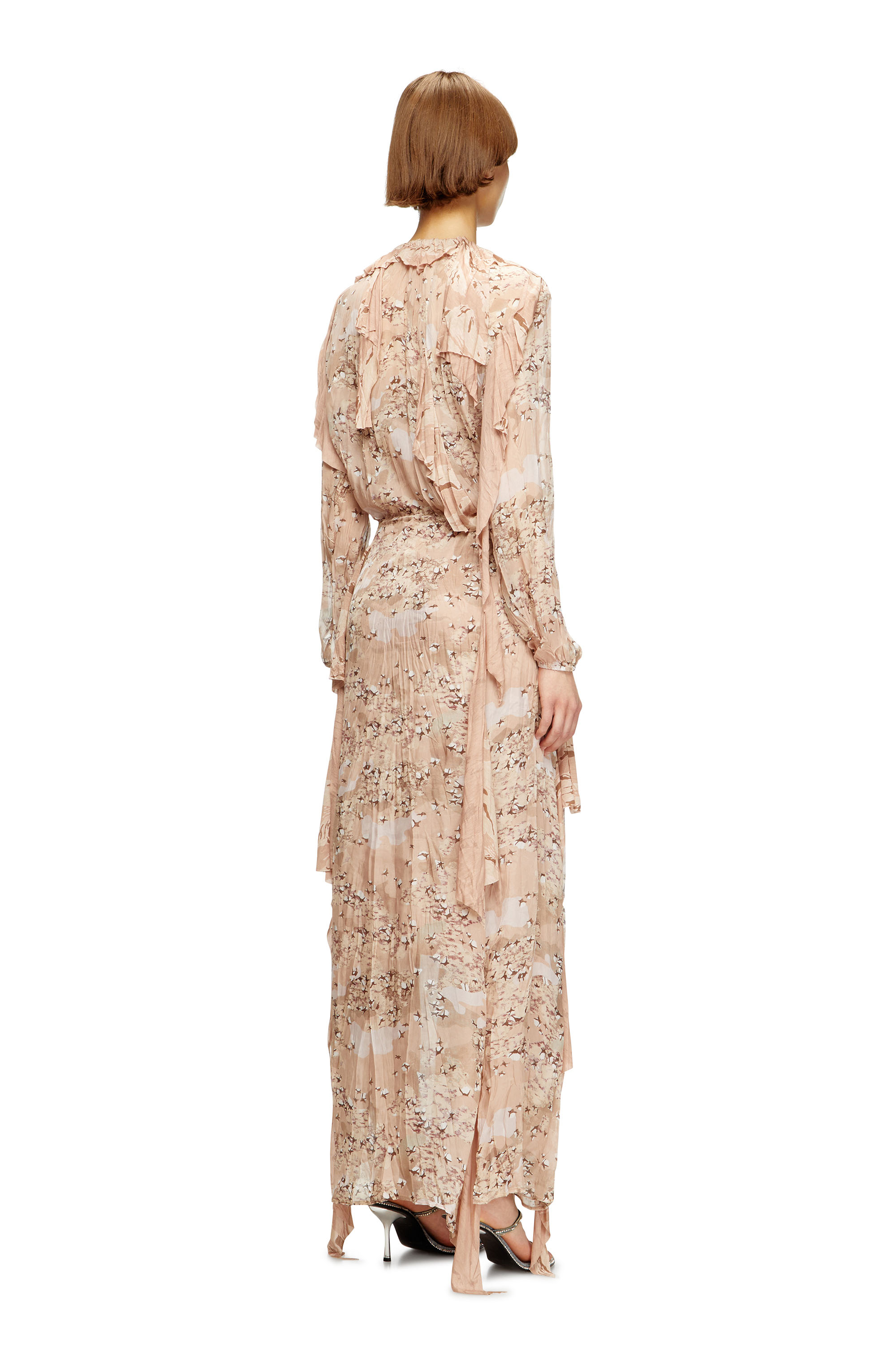 Diesel - D-AZZLING-R1, Female's Ruffled maxi dress in camo chiffon in Face Powder - 4