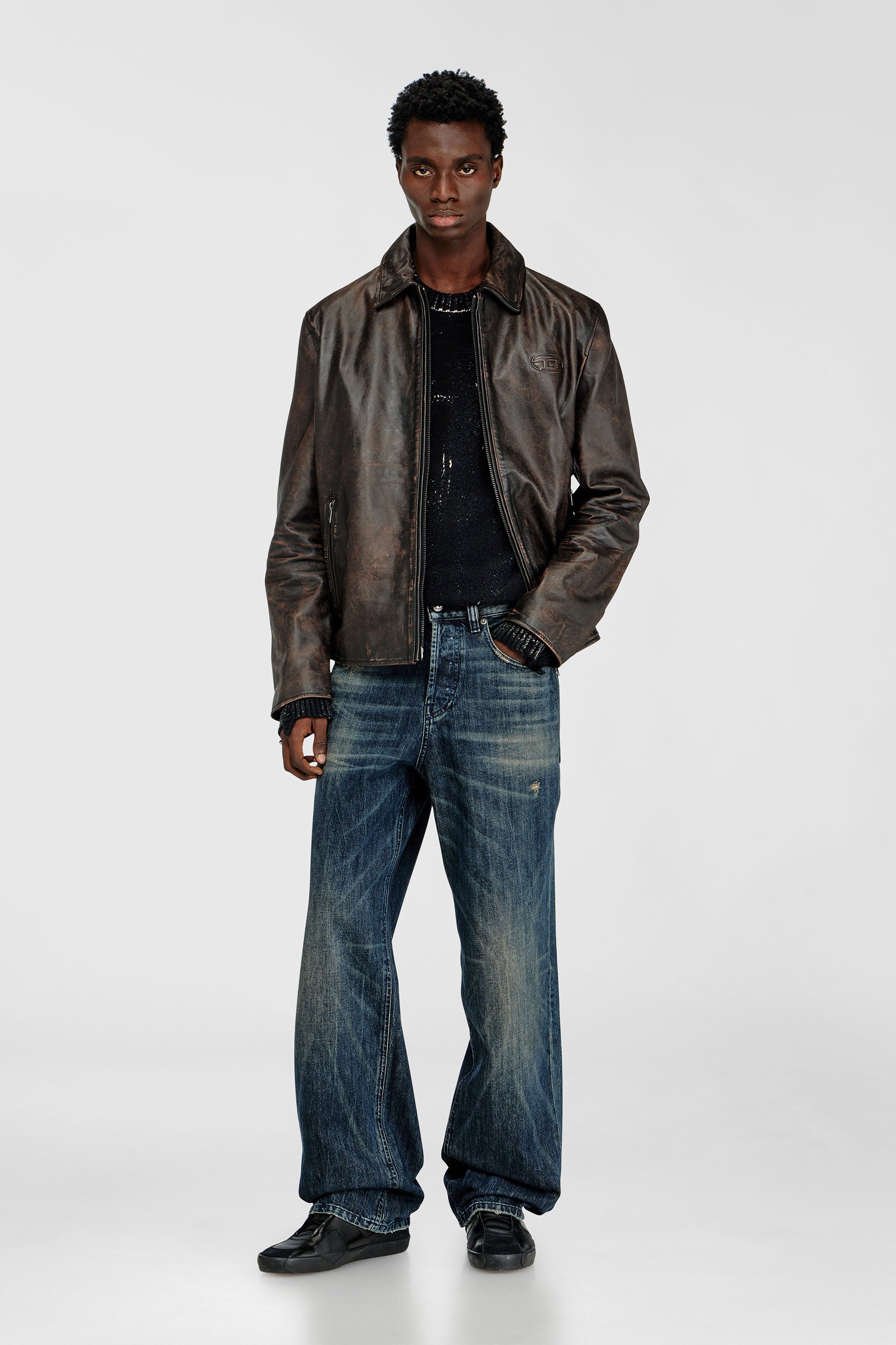 Diesel - L-AMAR-WRD, Male's Coach jacket in treated leather in Brown - 2