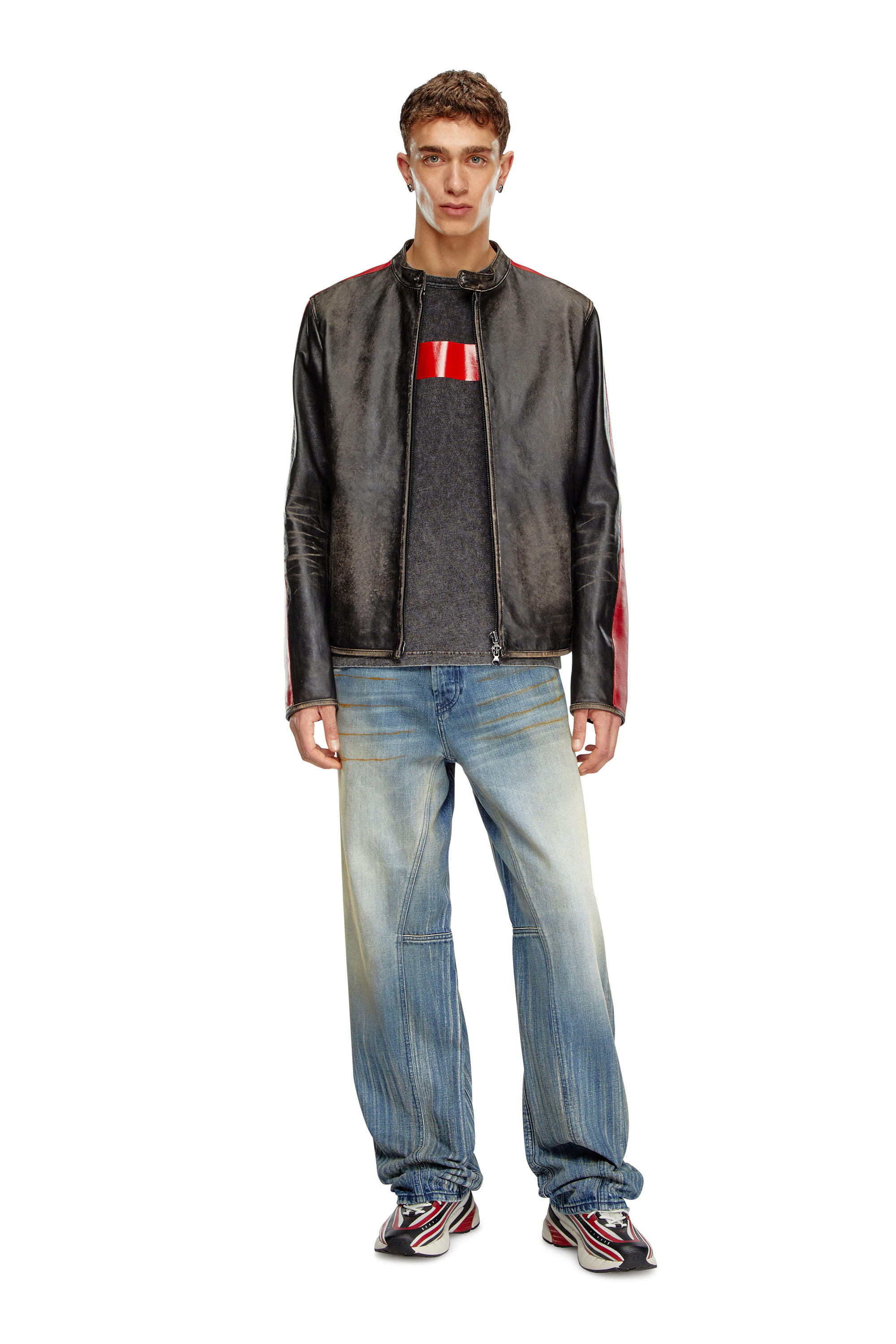 Diesel - T-RADJUST-Q1, Male's Marble-effect T-shirt with glossy band in Black - 2