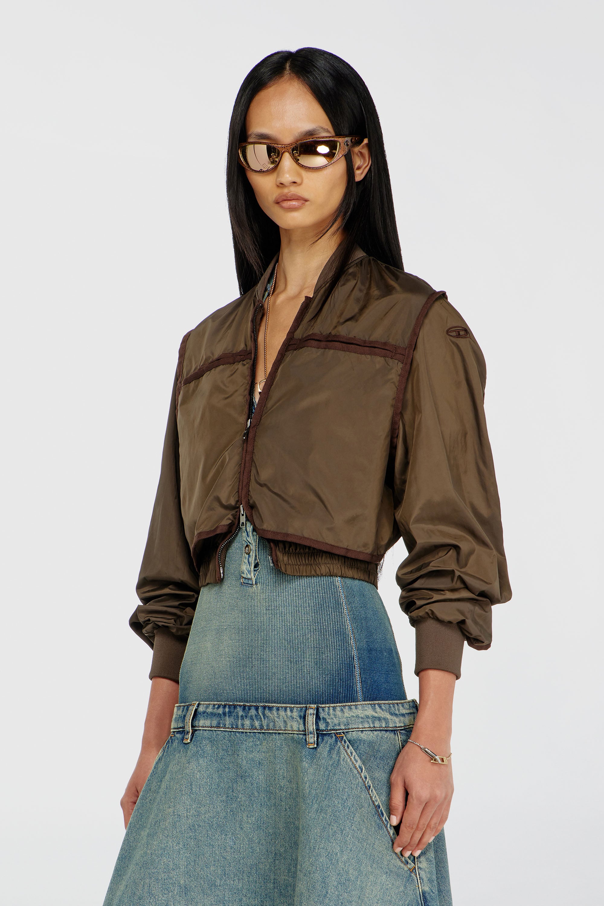 Diesel - G-OTHAM, Chaqueta de nailon con cintas a tono Mujer in Marr&oacute;n - 1