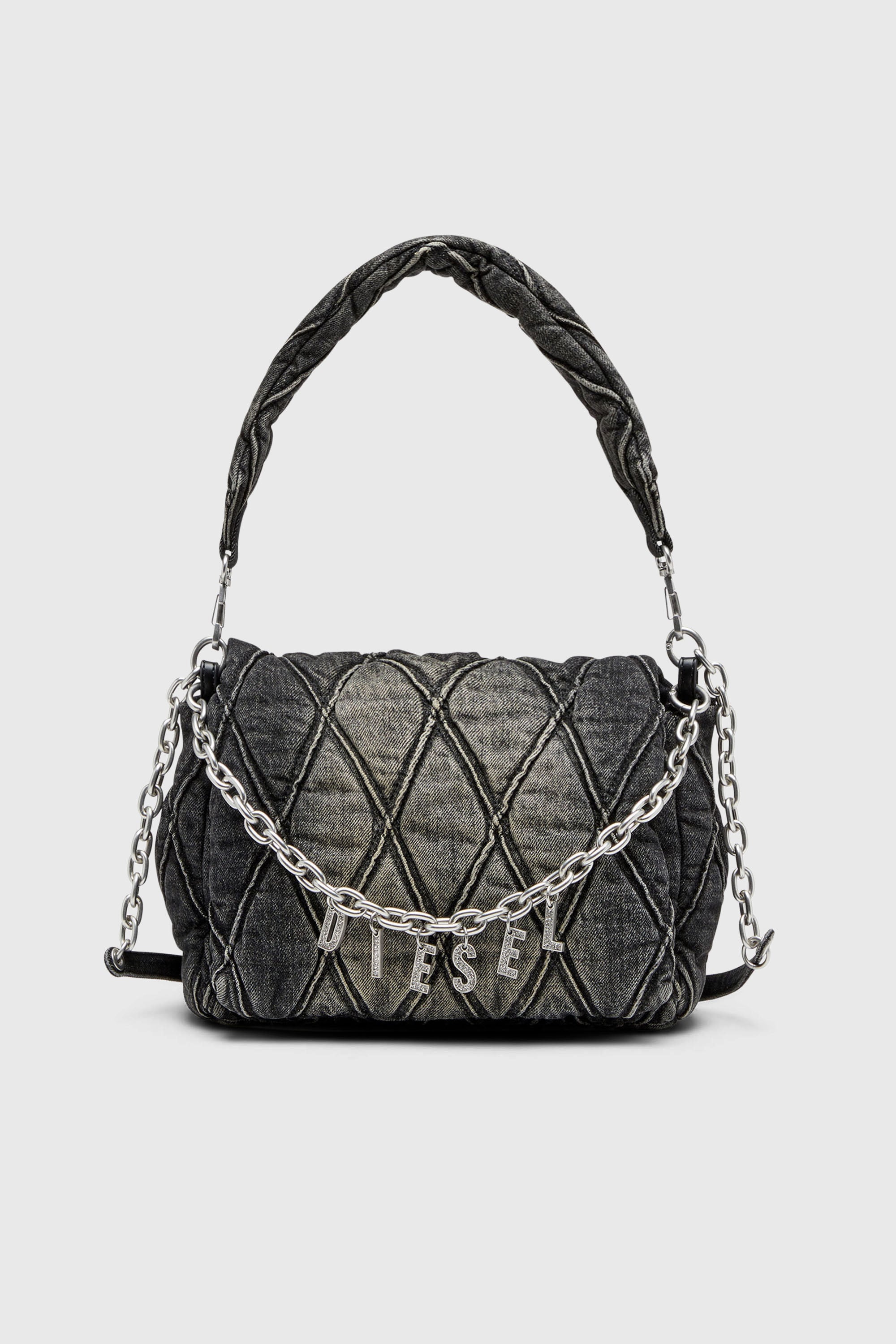 Diesel - CHARM-D SHOULDER M, Charm-D M-Bolso de hombro de denim acolchado Mujer in Negro - 1