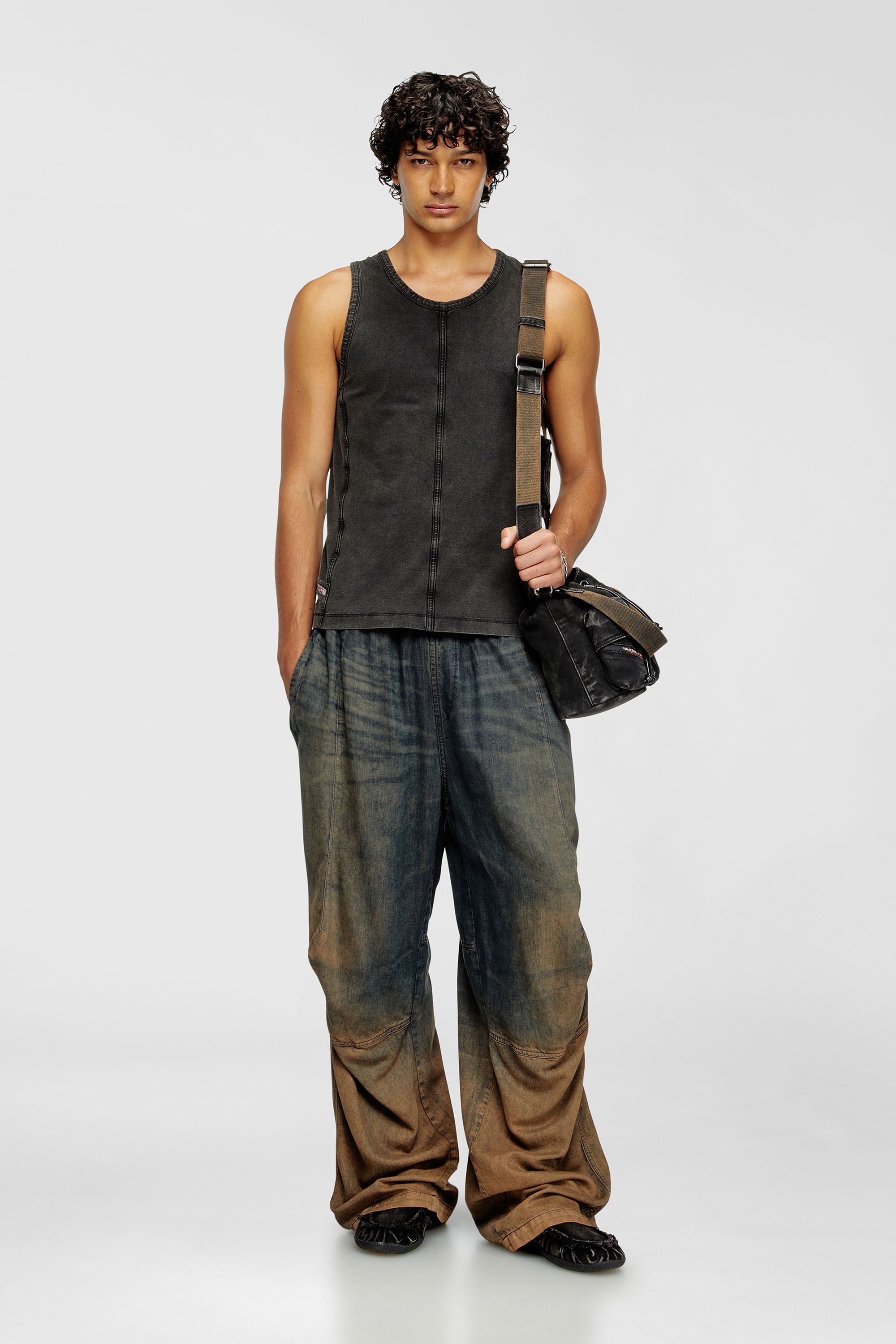 Diesel - T-MELY-SL, Man's Tank top in denim-look jersey in Black - 1