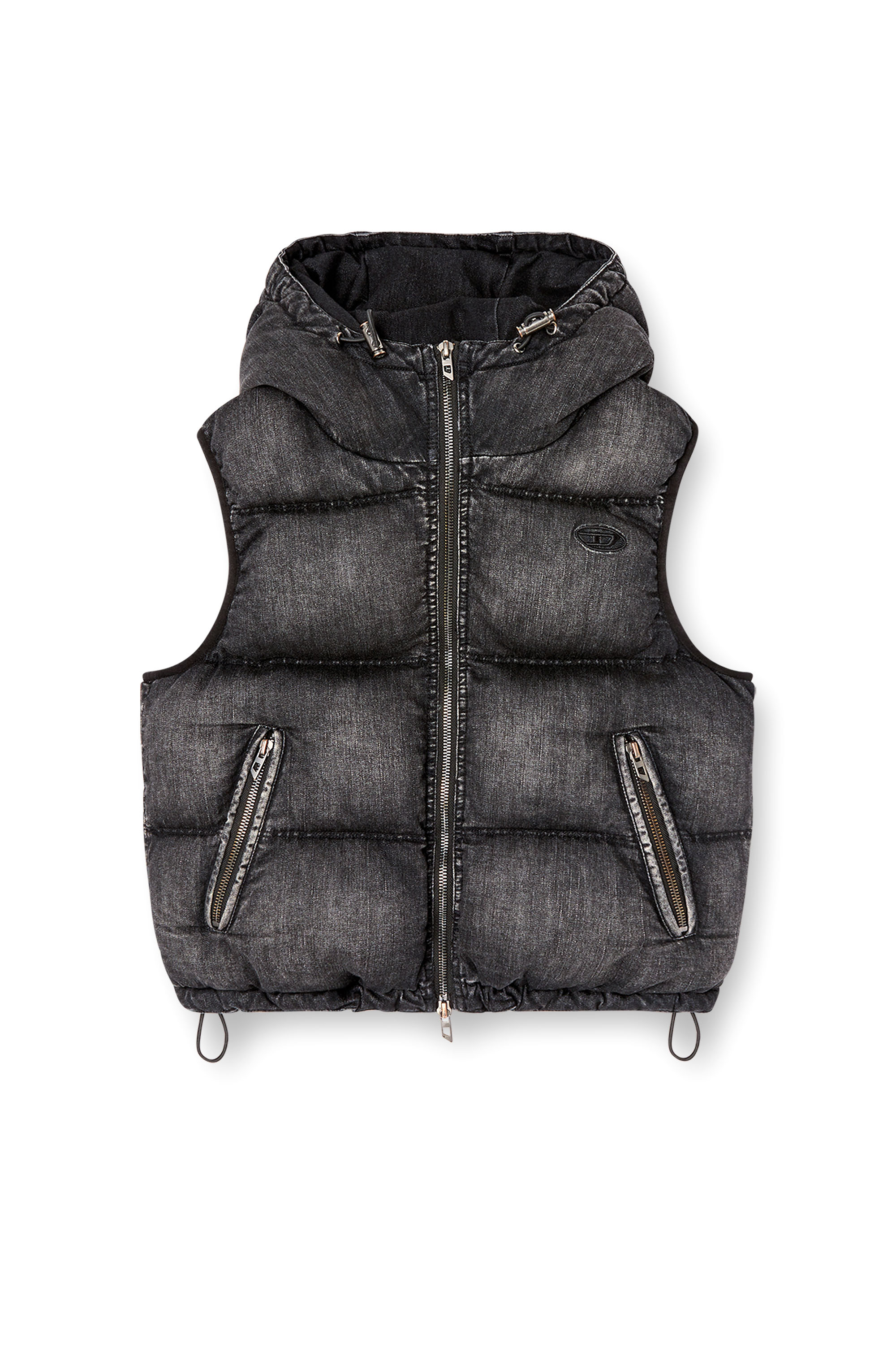 Diesel - W-HOPPER, Female's Hooded puffer vest in faded denim in Black - 3