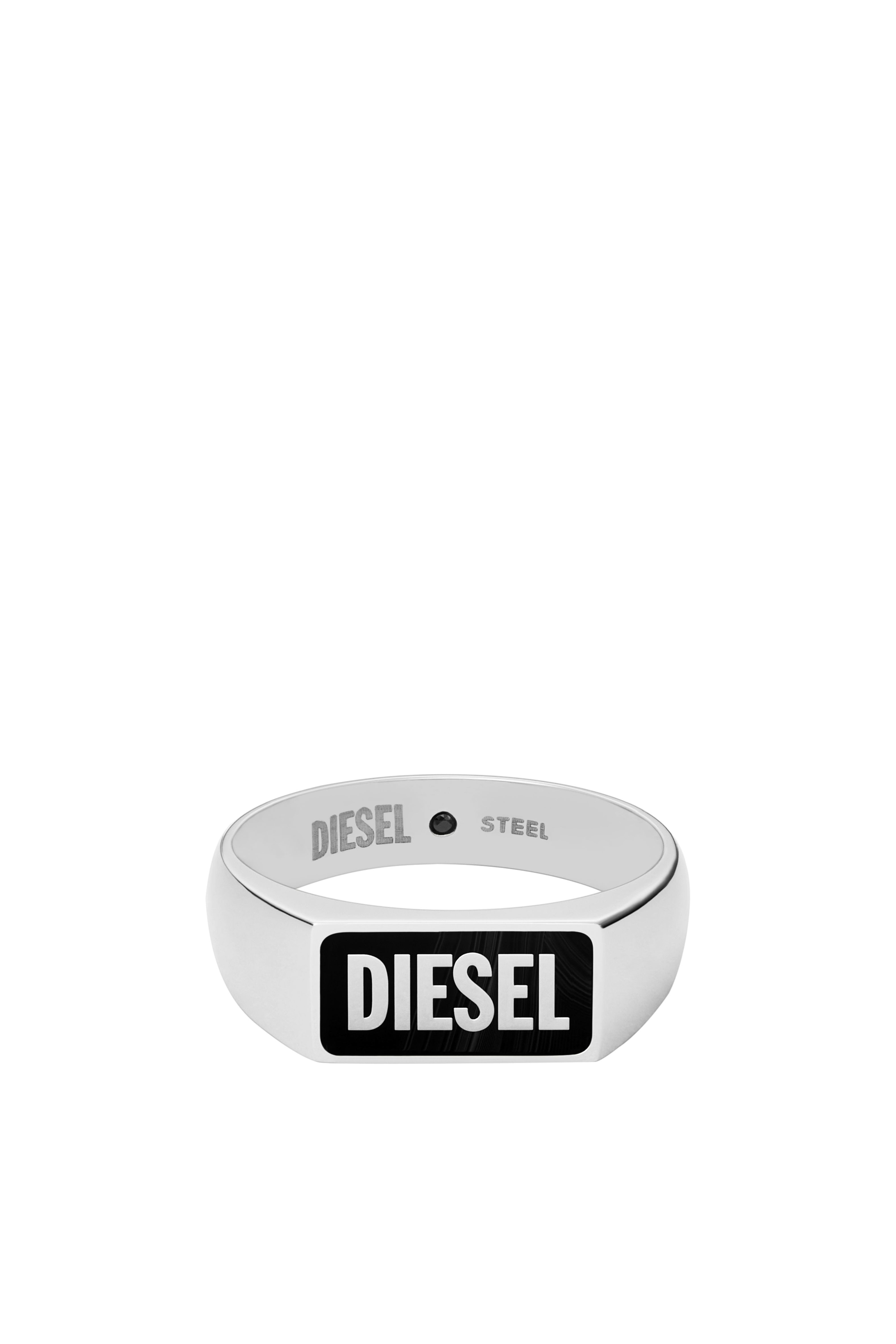 Diesel - DX1512, Anillo de sello de &aacute;gata negra Hombre in Plateado - 2