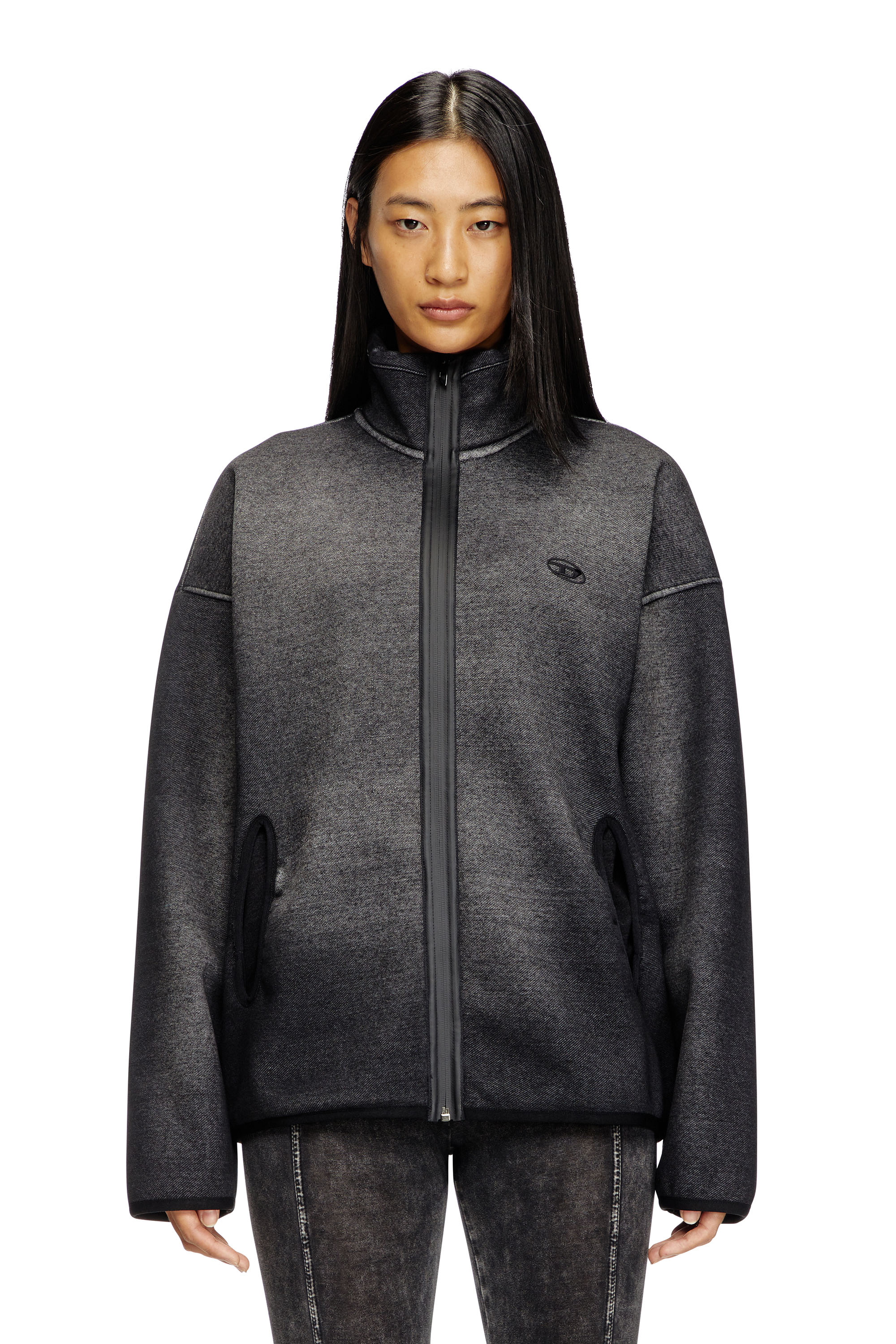 Diesel - S-BATY, Sweat-shirt zippé en jacquard effet denim Mixte in Noir - 1