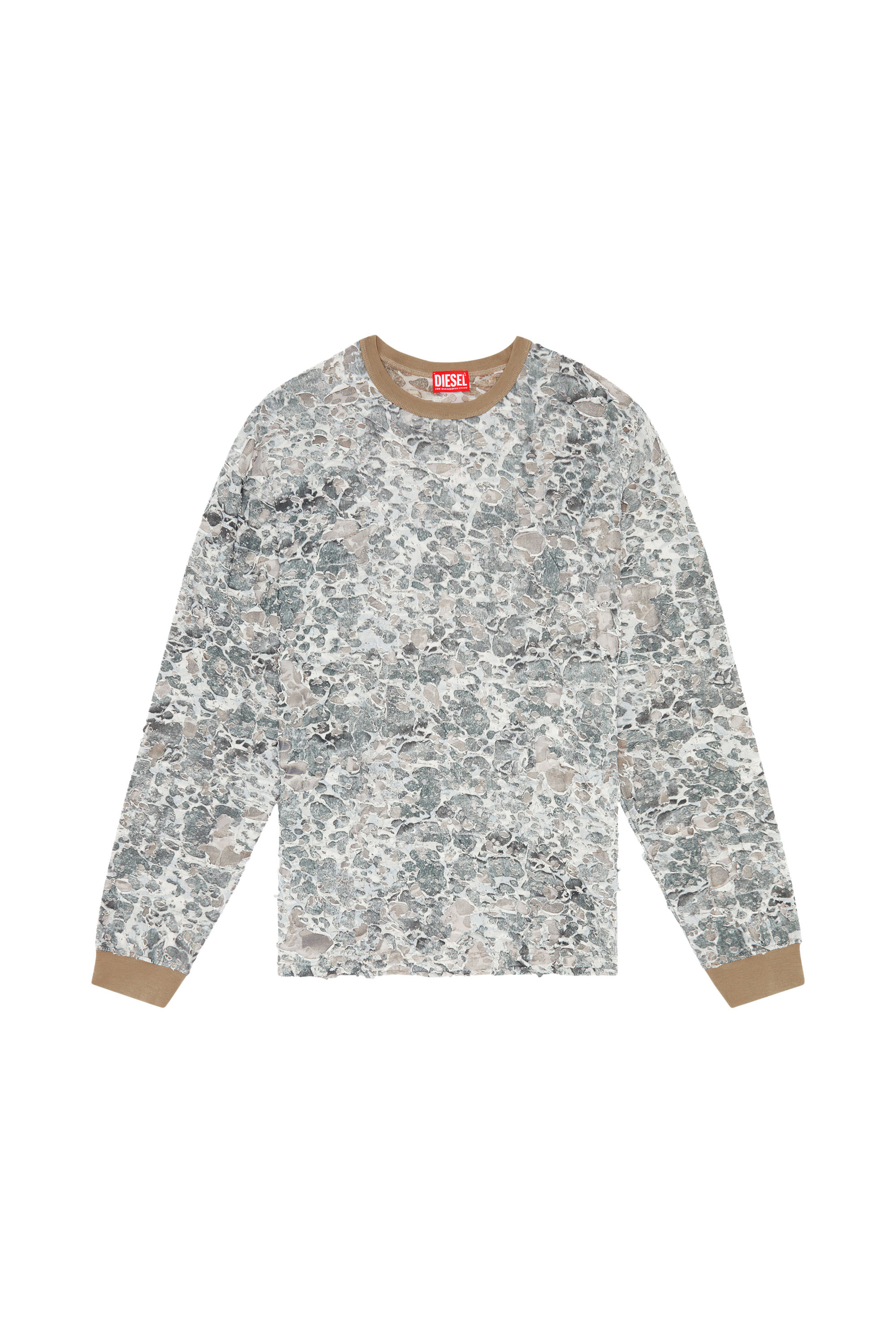 Diesel - T-BOXT-LS-CAMU, Man's Camo T-shirt with destroyed finish in Green/Grey - 2