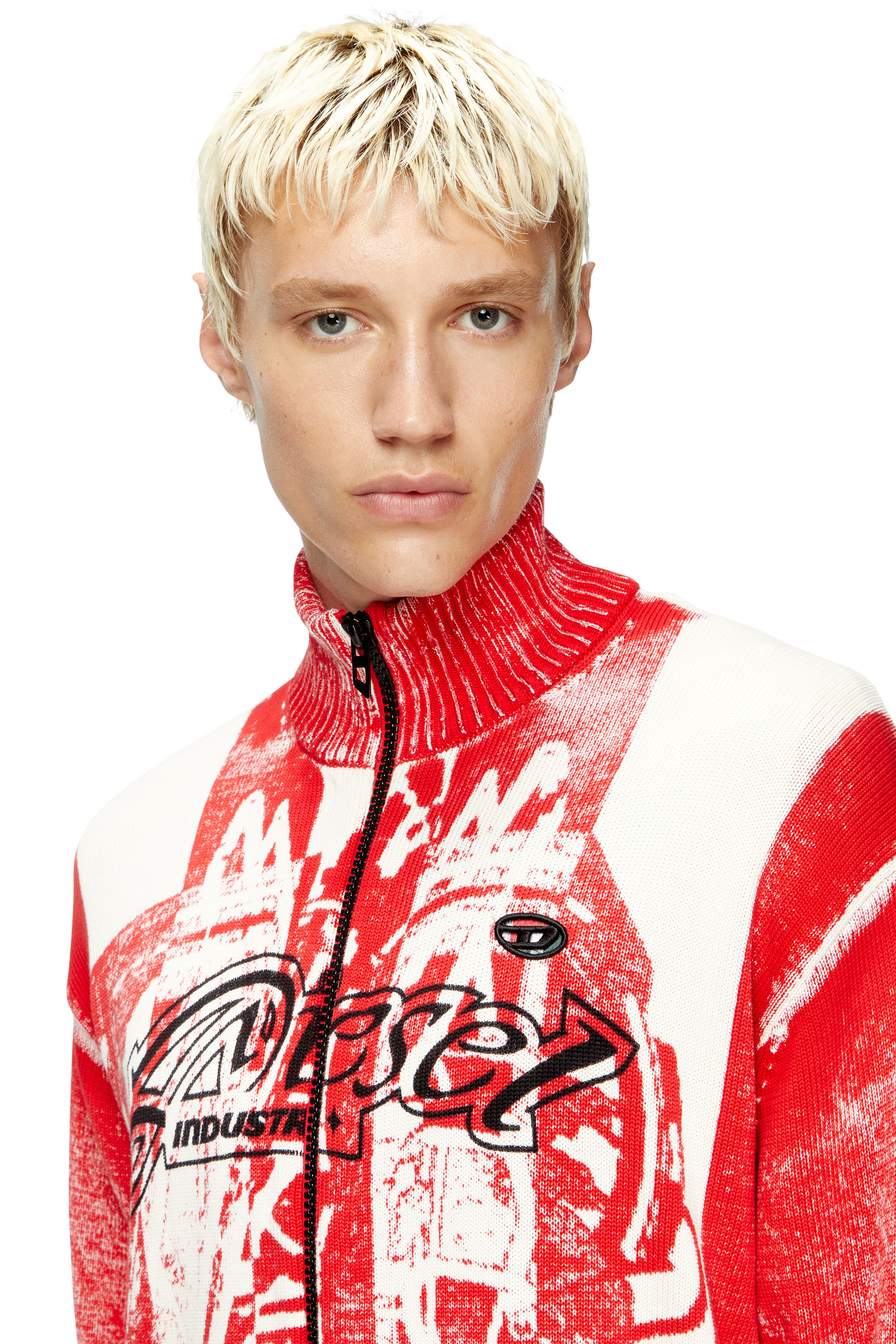 Diesel - K-OLIBA-JKT, Male's Inside-print striped zipped cardigan in Red/White - 4
