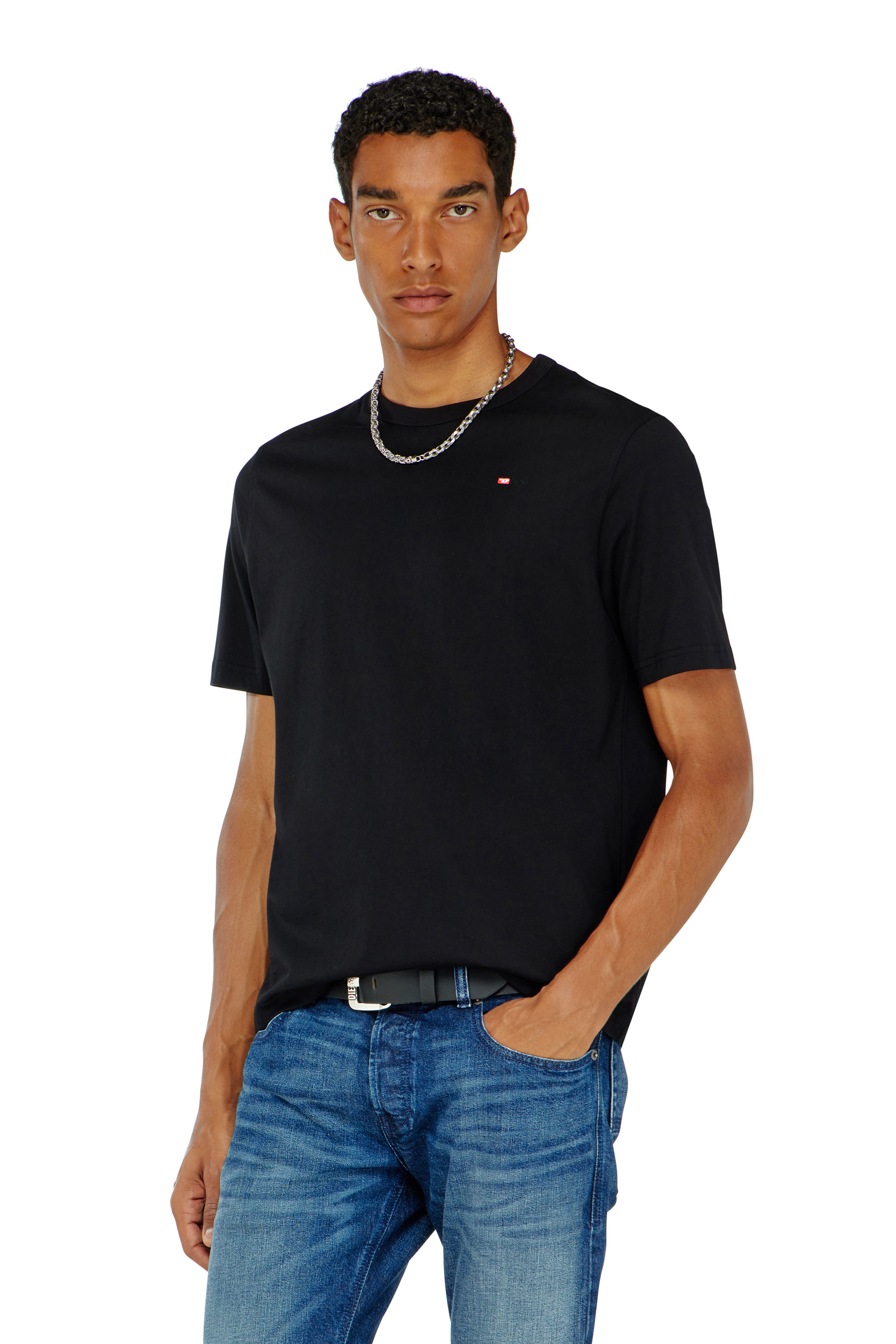 Diesel - T-ADJUST-MICRODIV, Unisex's T-shirt with micro-embroidered logo in Black - 3