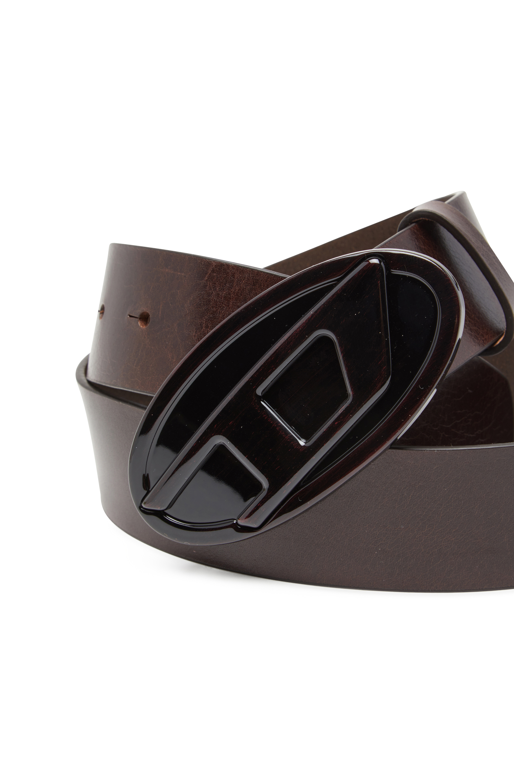 Diesel - B-1DR 2.0, Female's 4cm leather belt with glossy Oval D buckle in Brown - 3