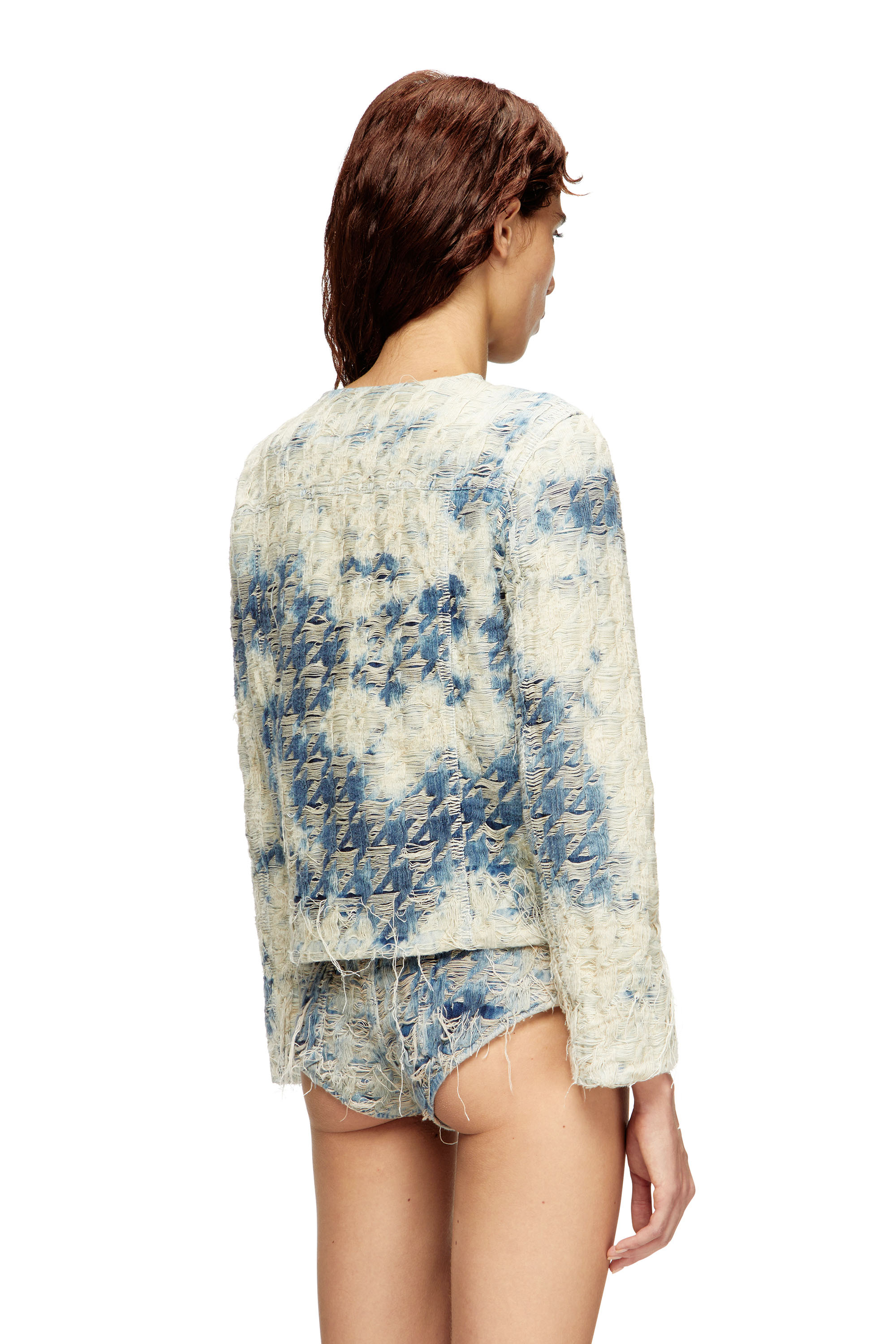 Diesel - DE-GRAFY-FSH, Female's Jacket in houndstooth-weave denim in Blue/White - 4