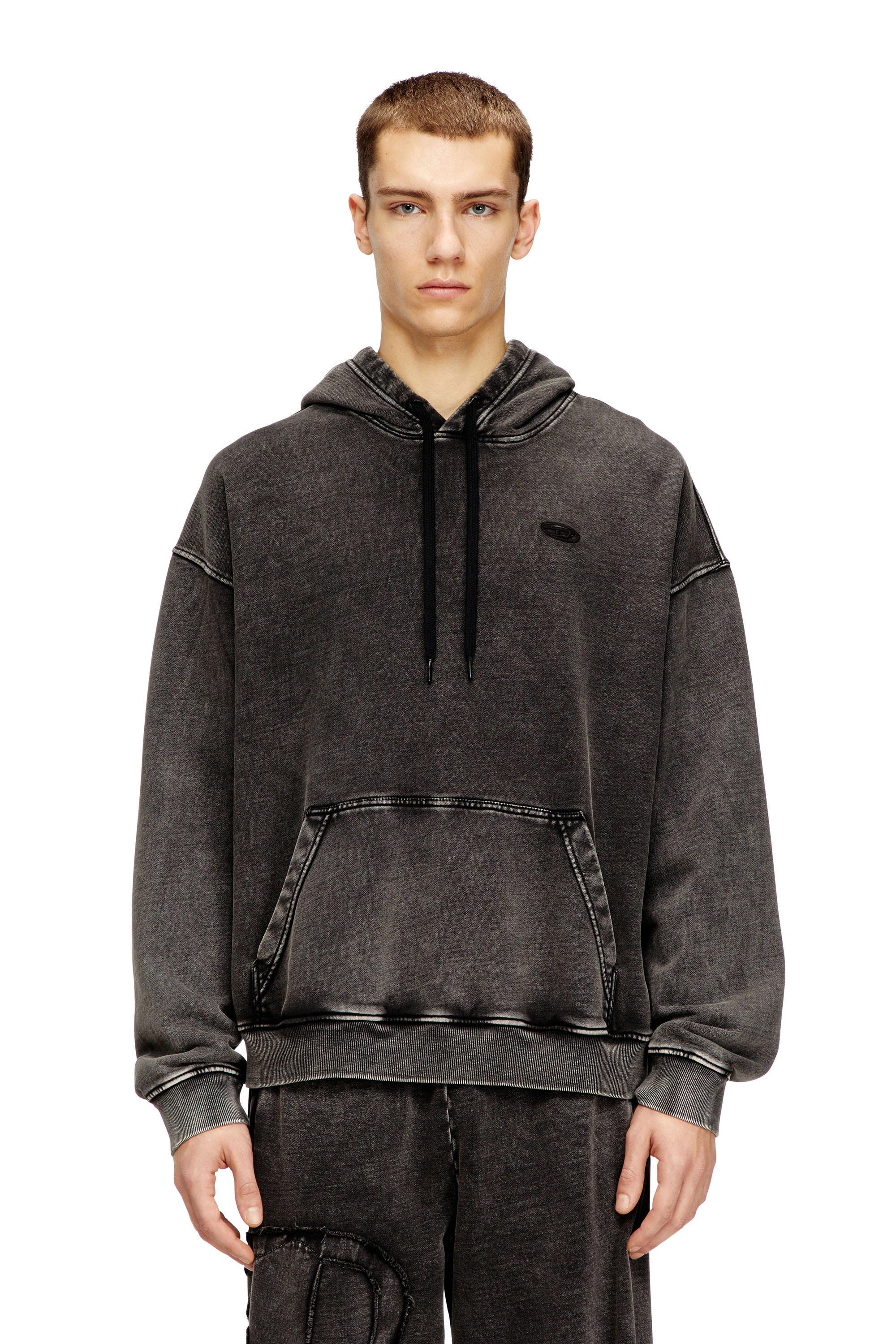 Diesel - S-BOXT-HOOD-DEN, Male's Hoodie with raw-cut back patch in Dark Grey - 1
