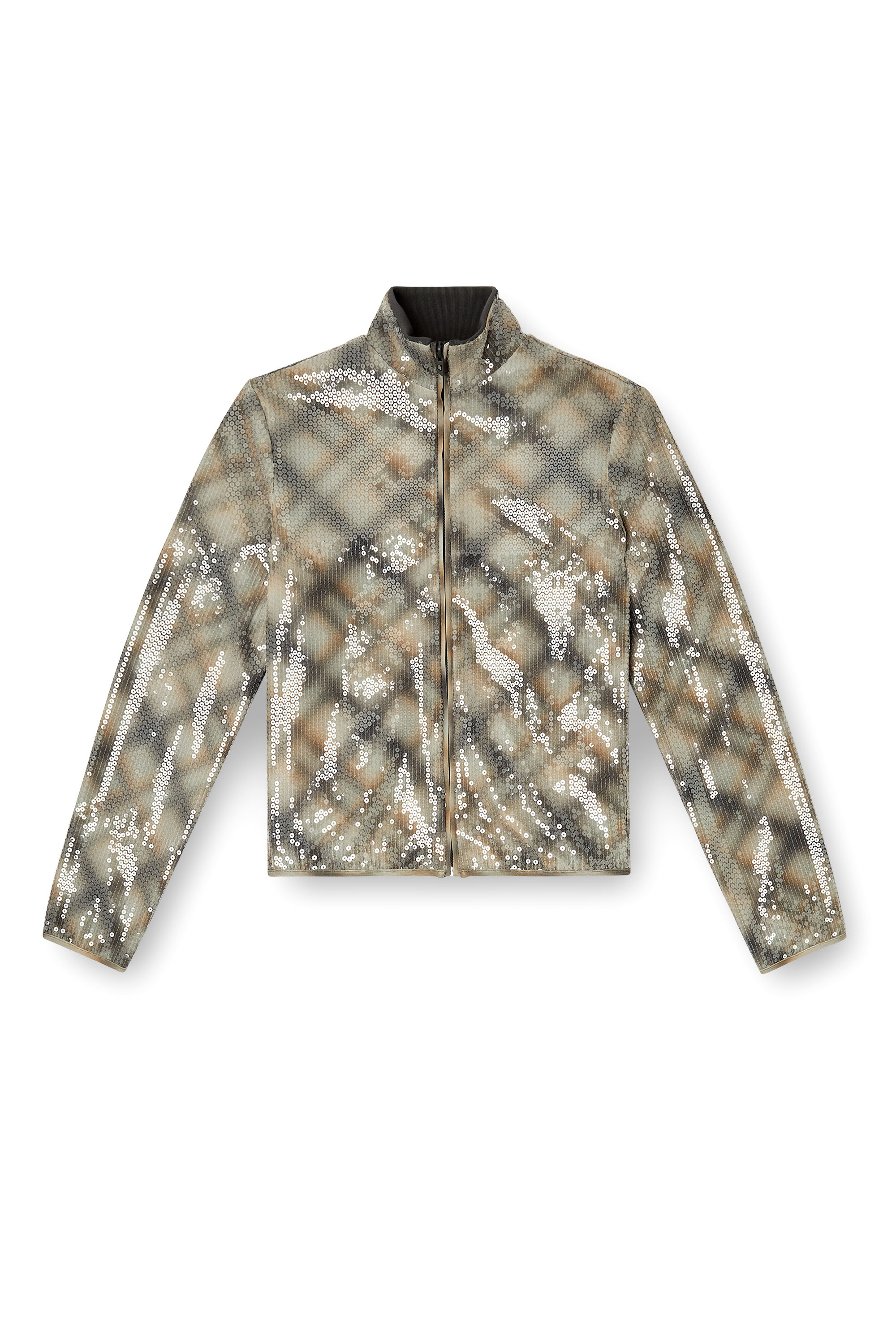 Diesel - F-EREQUINS, Woman's Sequined sweater with plaid design in Beige/Grey - 3