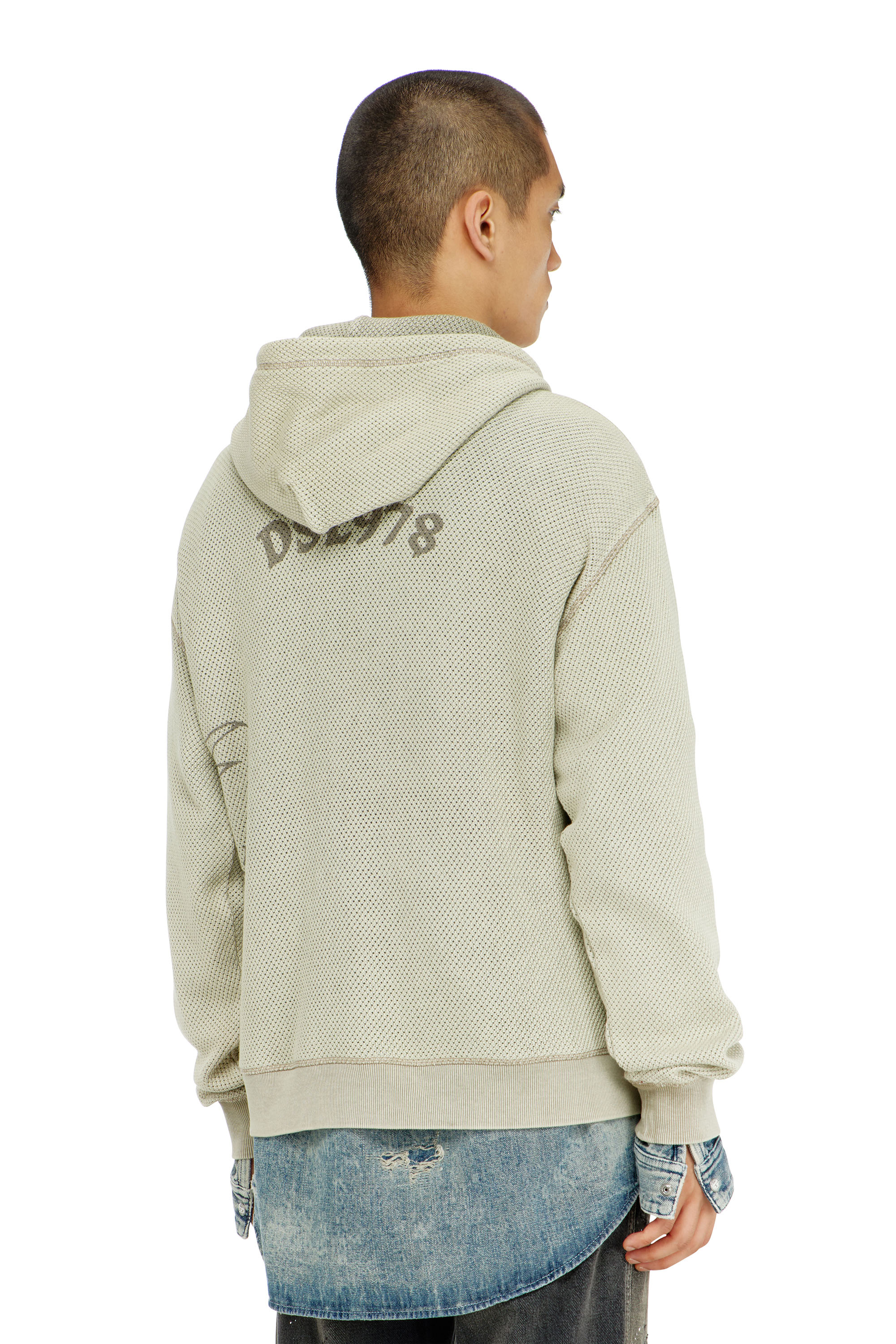 Diesel - S-NORM-HOOD-AA1, Man's Hoodie in textured cotton mesh in Beige - 4