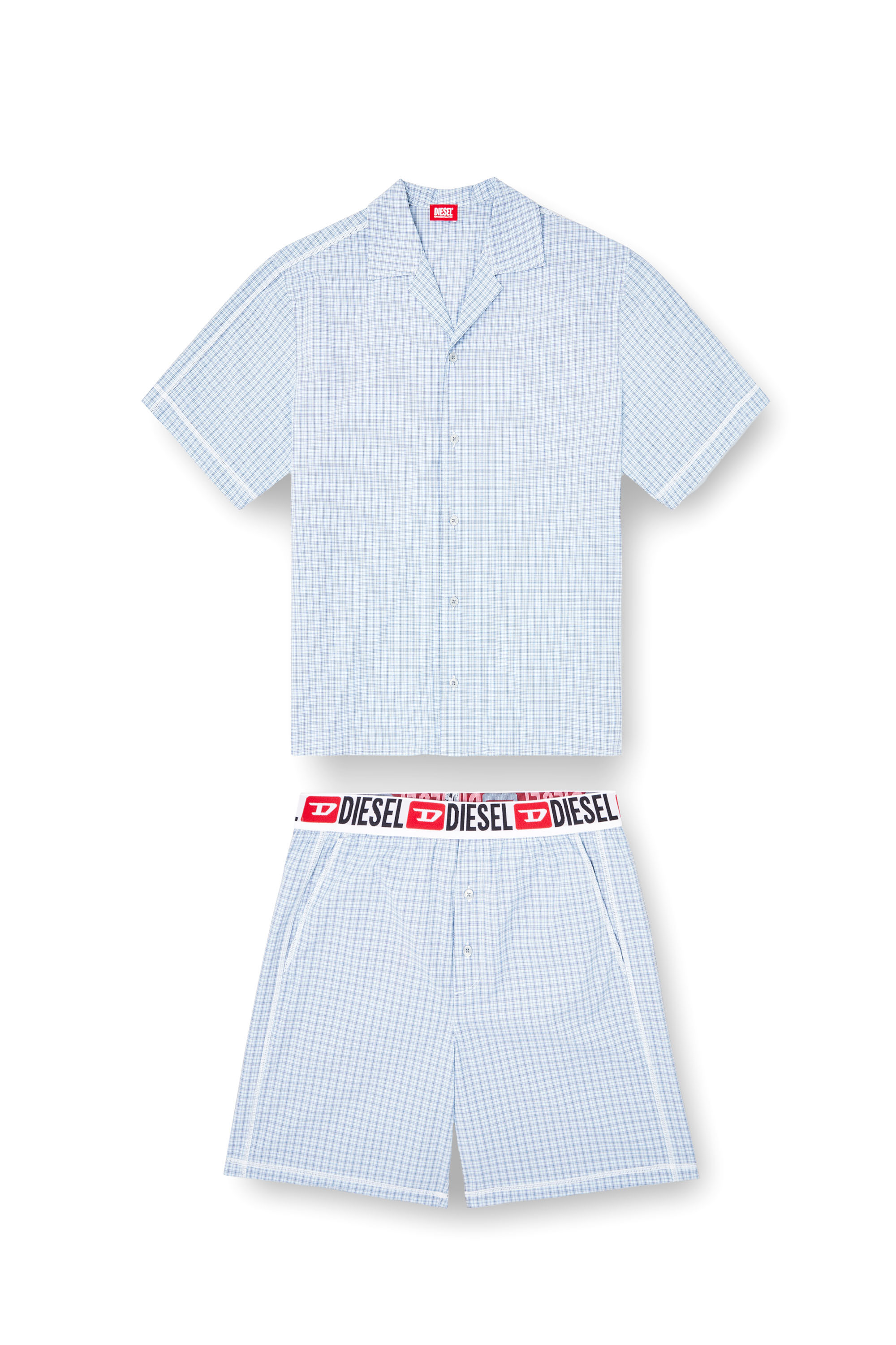 Diesel - SET-RAFAEL-D-CORE, Man's Short pyjamas in check cotton in Light Blue - 2