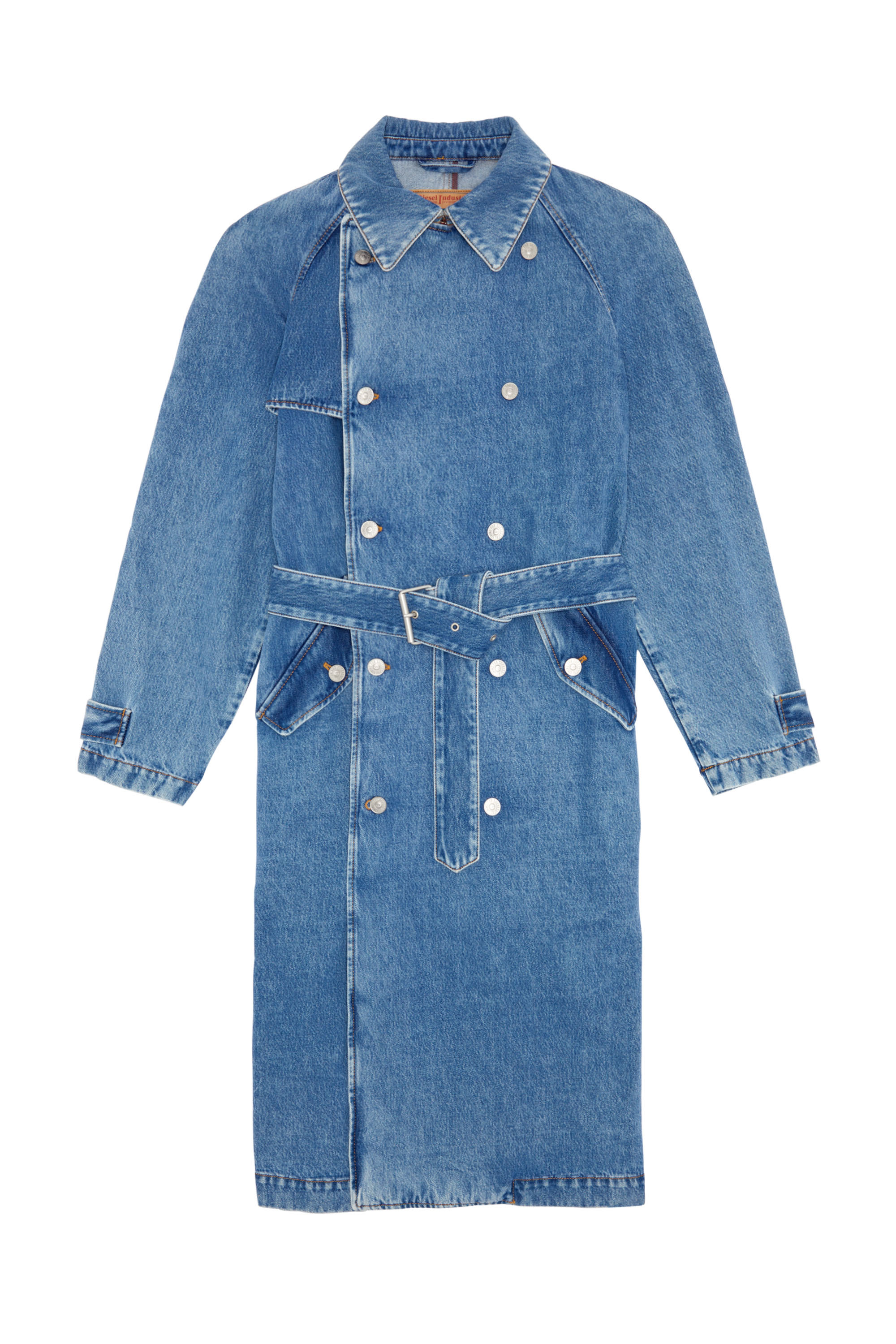 Diesel - D-DELIRIOUS DOUBLE BREASTED TRENCH COAT, Unisex's Trench coat in denim in Medium Blue - 2
