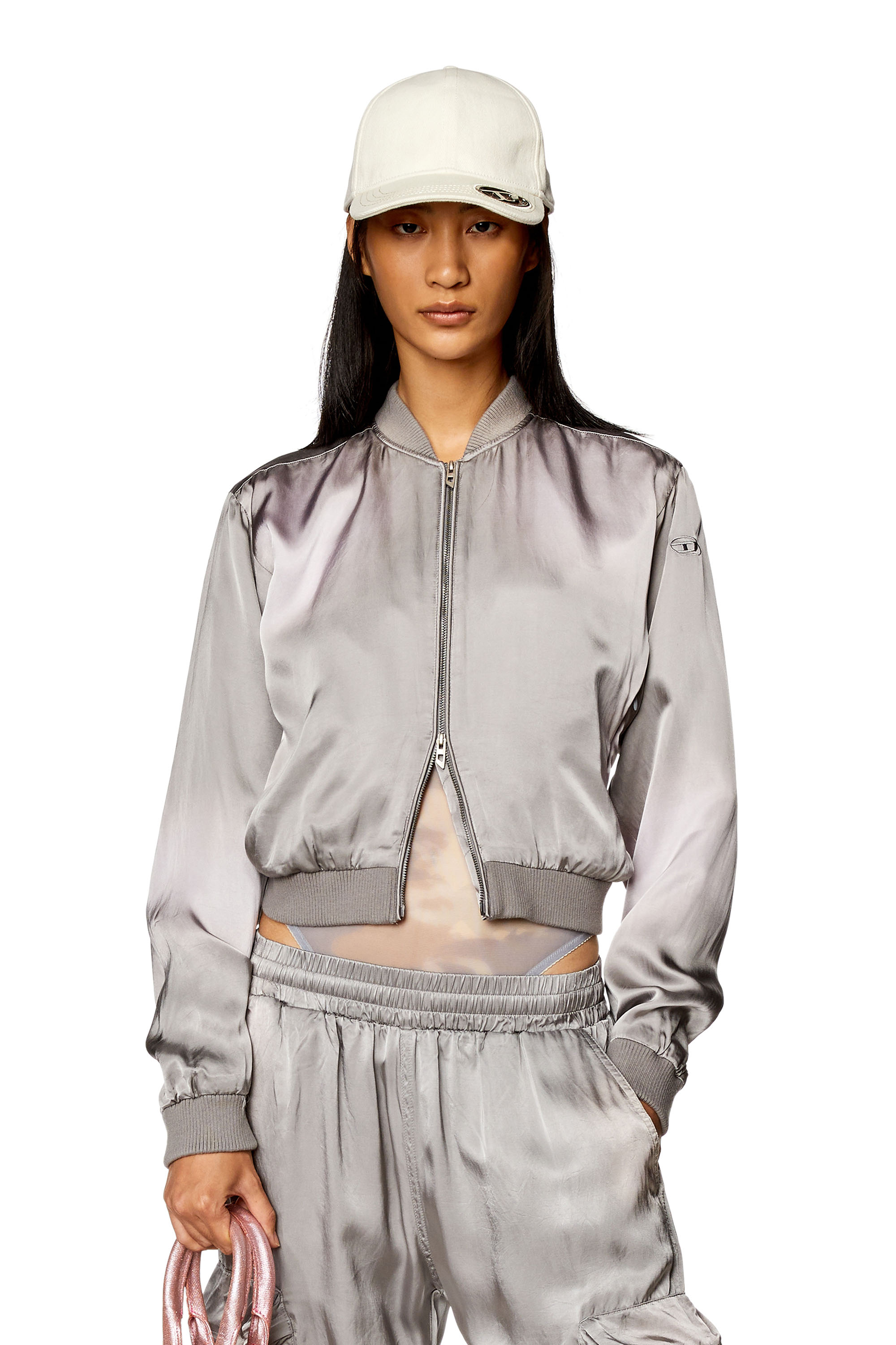 Diesel - G-KHLOW-N1, Veste bomber en satin trait&eacute; Femme in Gris - 3