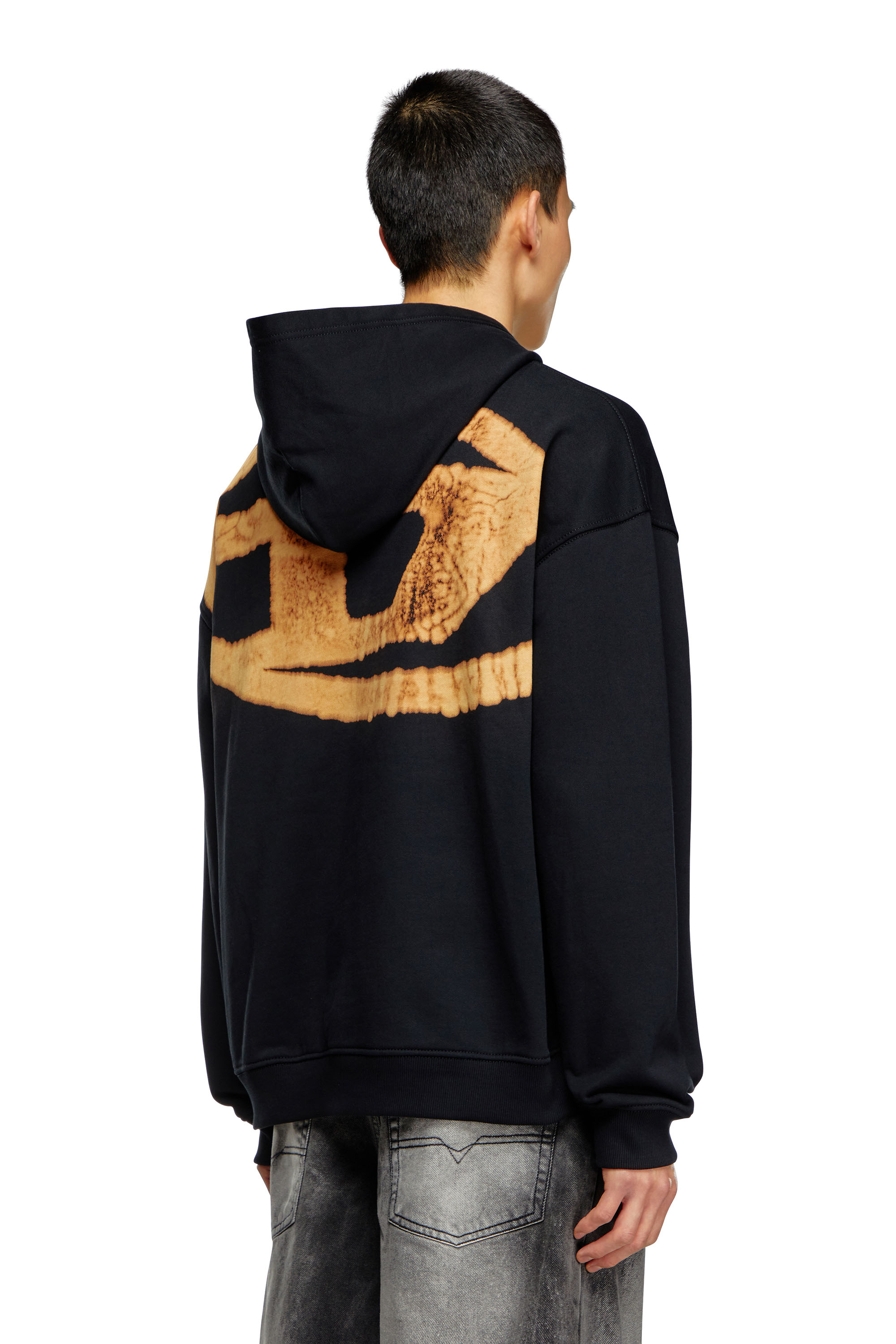 Diesel - S-BOXT-HOOD-BLEACH, Man's Hoodie with bleached logo in Black/Orange - 3